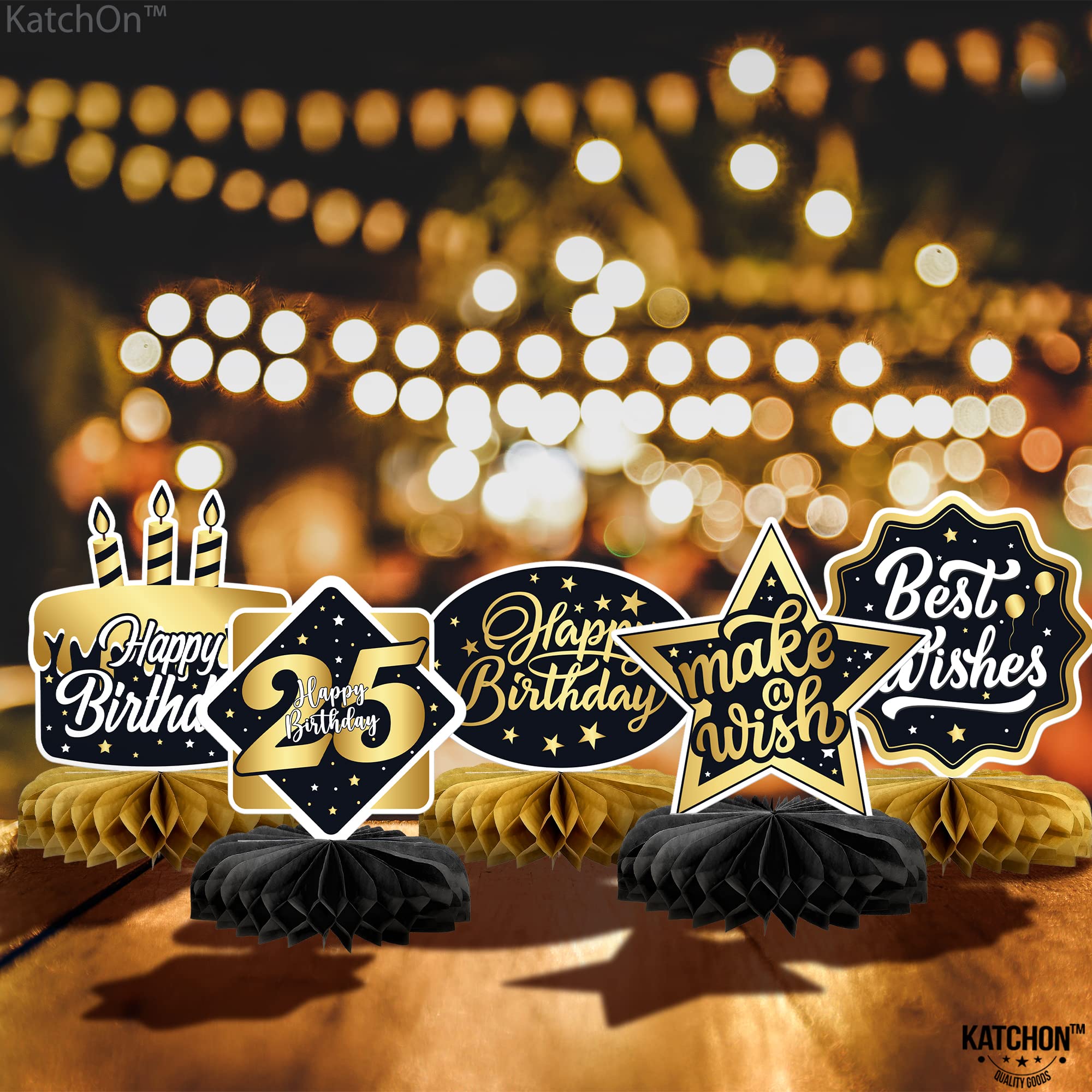 Black and Gold 25th Birthday Party Decorations Set - Pack of 9 Elegant Centerpieces for Tables | Birthday Decor for Men & Women | Perfect for 25th Birthday Celebrations, Anniversaries, and Milestone Parties
