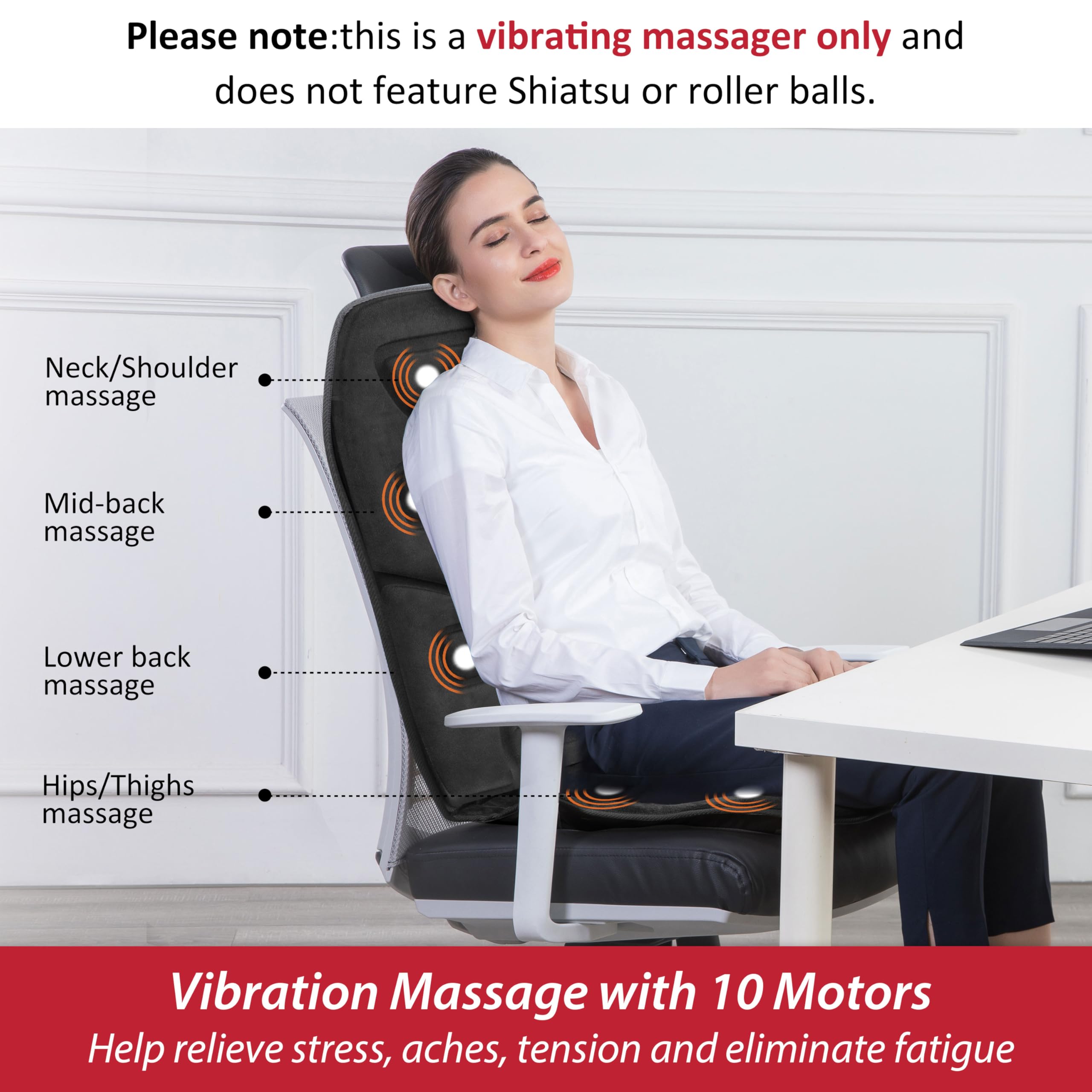 COMFIER Heated Massage Seat Cushion with 10 Vibration Motors - Electric Seat Warmer & Back Massager for Office Chair, Car, Home - Perfect Gift for Men & Women (Black) - Relieve Back Pain & Stress While Working or Relaxing