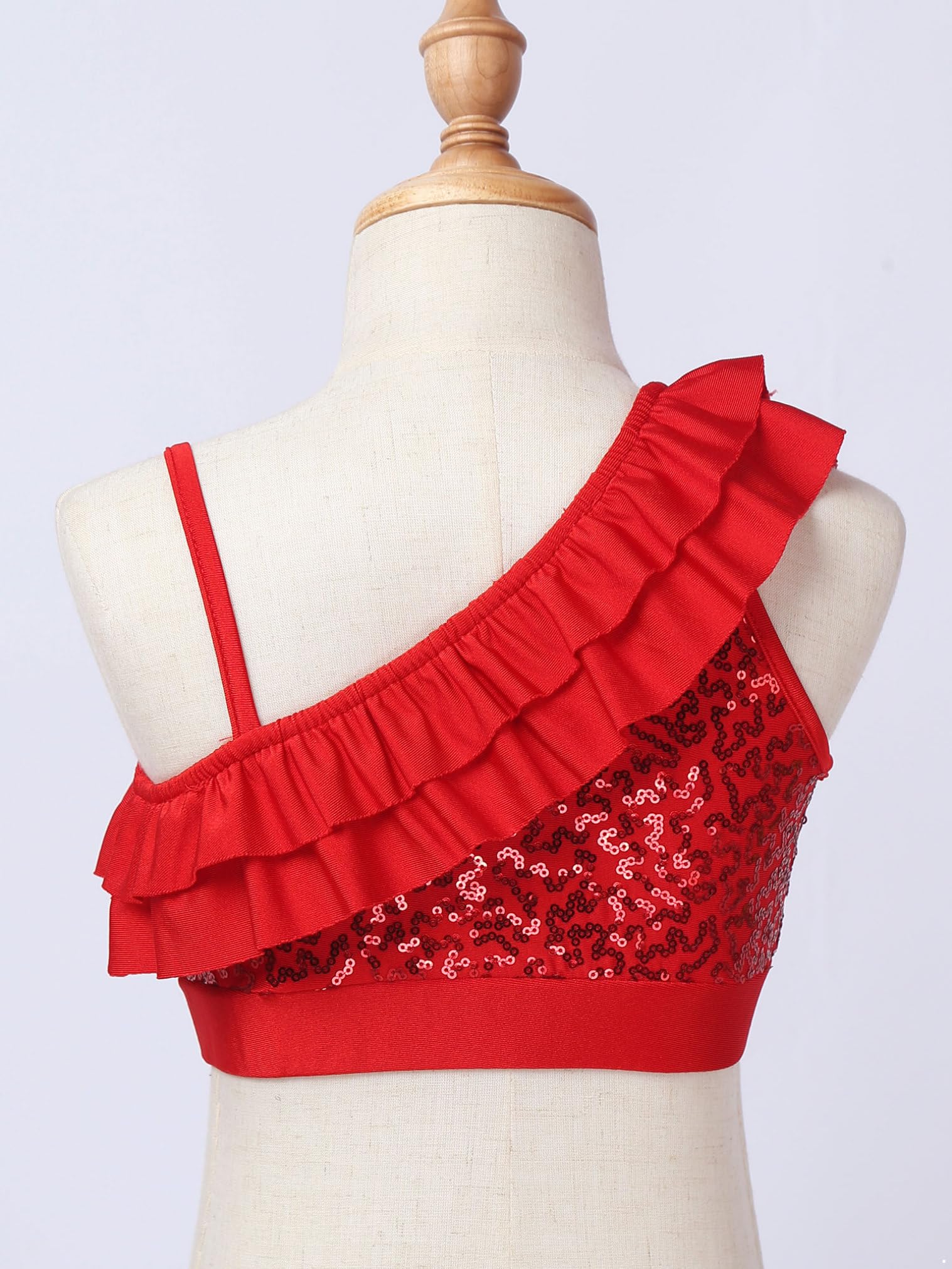 JEATHA Girls' Sparkly Sequins Ruffled Sleeveless Crop Top - Shimmering Dance Shirt & Summer Tank Top for Kids | Perfect for Dance Performances, Parties & Casual Wear