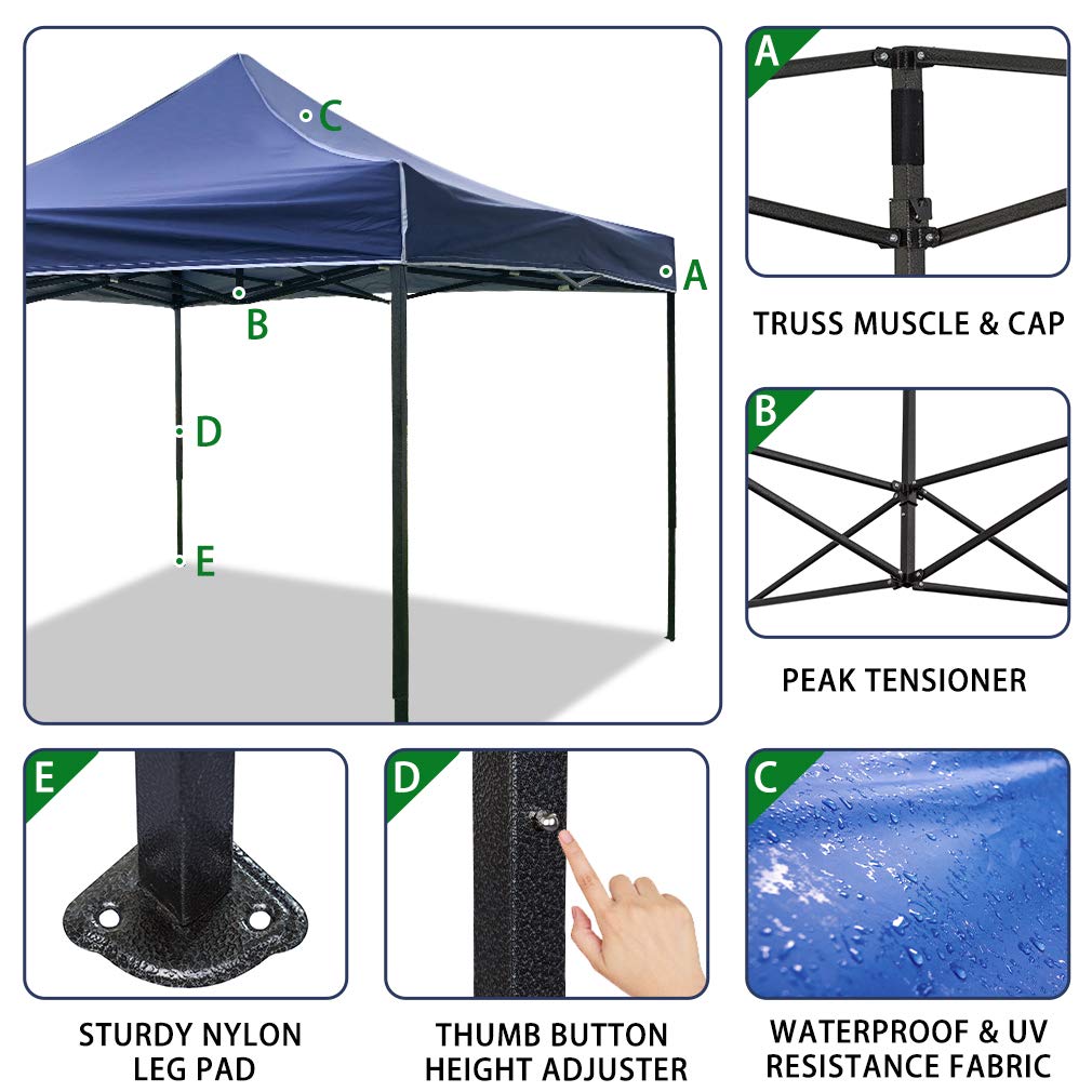 10x10 Pop Up Canopy Tent - Instant Folding Portable Outdoor Gazebo with Backpack Bag | Sun Shade Shelter for Parties, Weddings & Beach Events | Better Air Circulation Design (Blue)