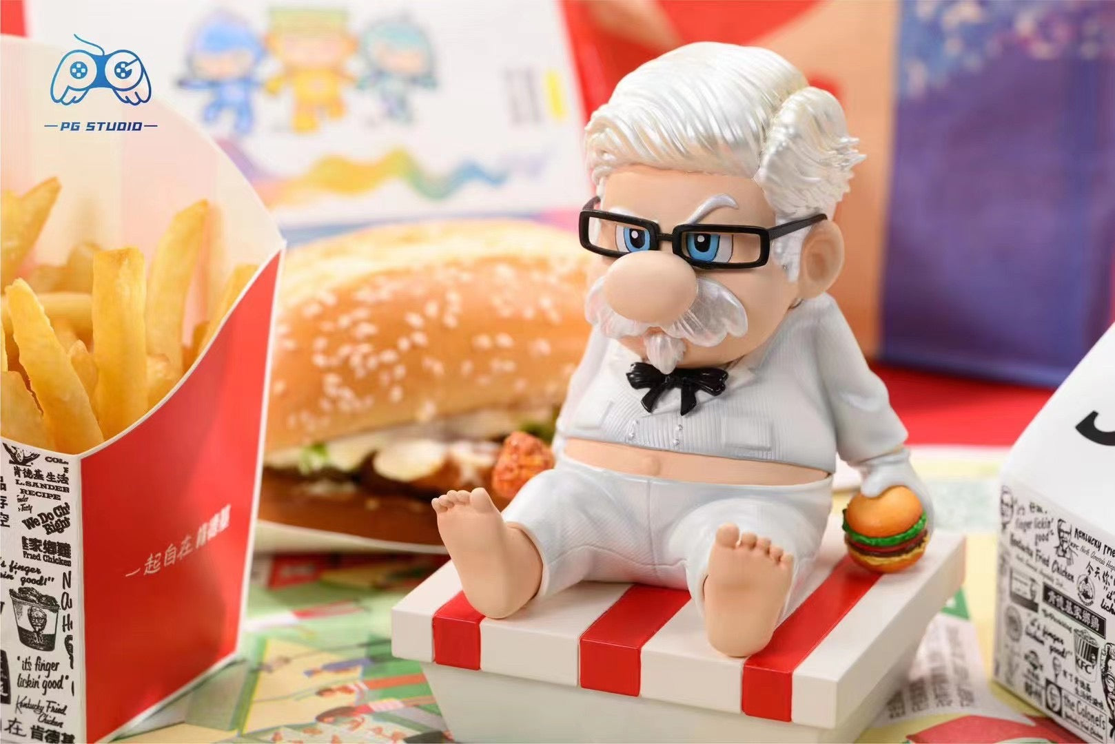 PG Studio McDonald's & KFC Mario Grandpa 2.0 Action Figure - Collectible Fast Food Character Toy for Gamers & Anime Fans - Perfect for Display, Gifts, and Themed Parties
