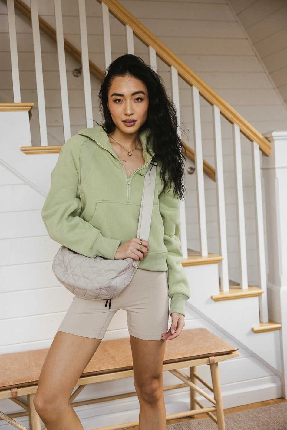 Alyssa Half Zip Pullover Sweatshirt in Sage Green - Women's Casual Loungewear for Fall & Winter | FINAL SALE