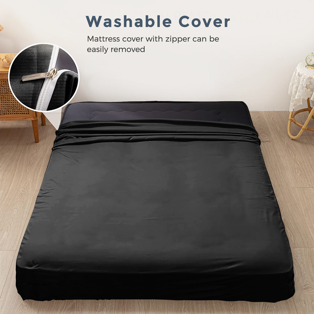 MAXYOYO 8-Inch Super Thick Floor Futon Mattress - Classic Wave Quilted Japanese Style Tatami Bed - Black - Perfect for Small Spaces, Guest Rooms & Minimalist Home Decor