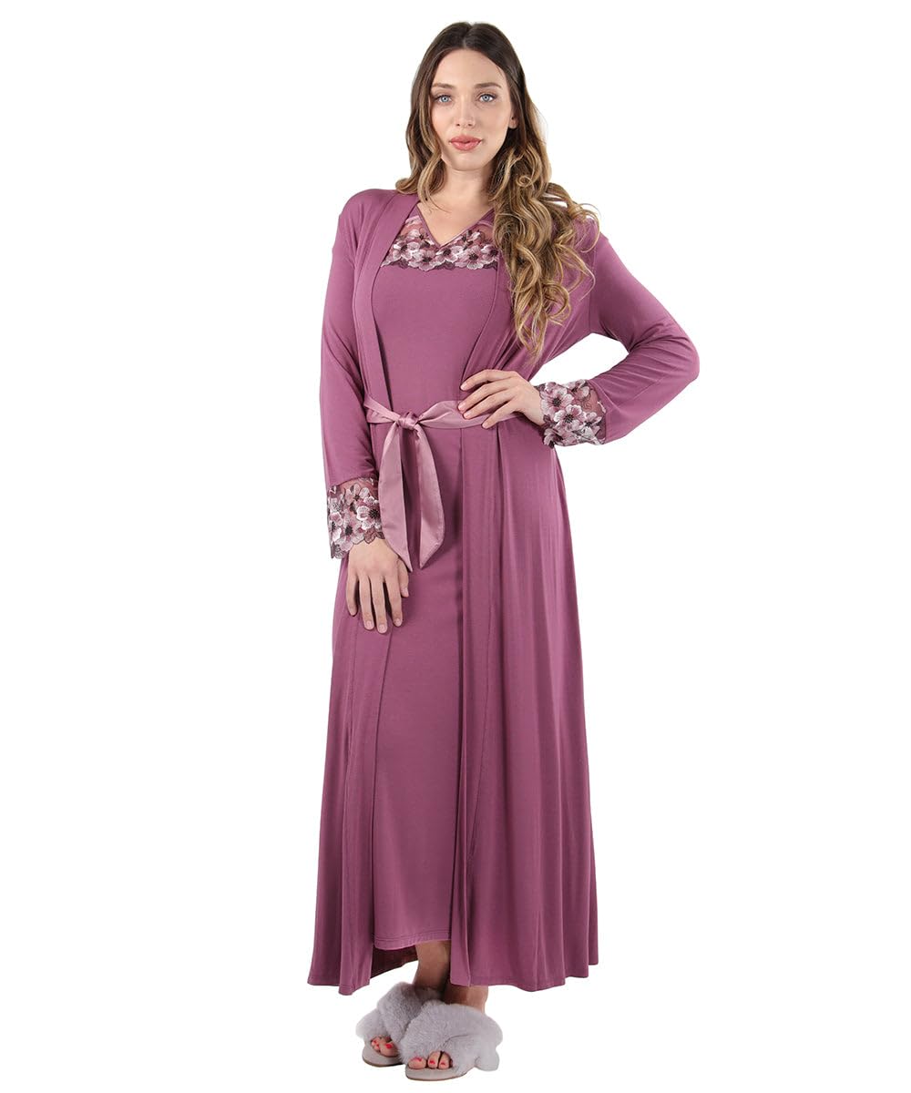Enchanted Romance Floral Embroidered Women's Long Robe - Elegant Loungewear for Home, Bridal Shower & Special Occasions
