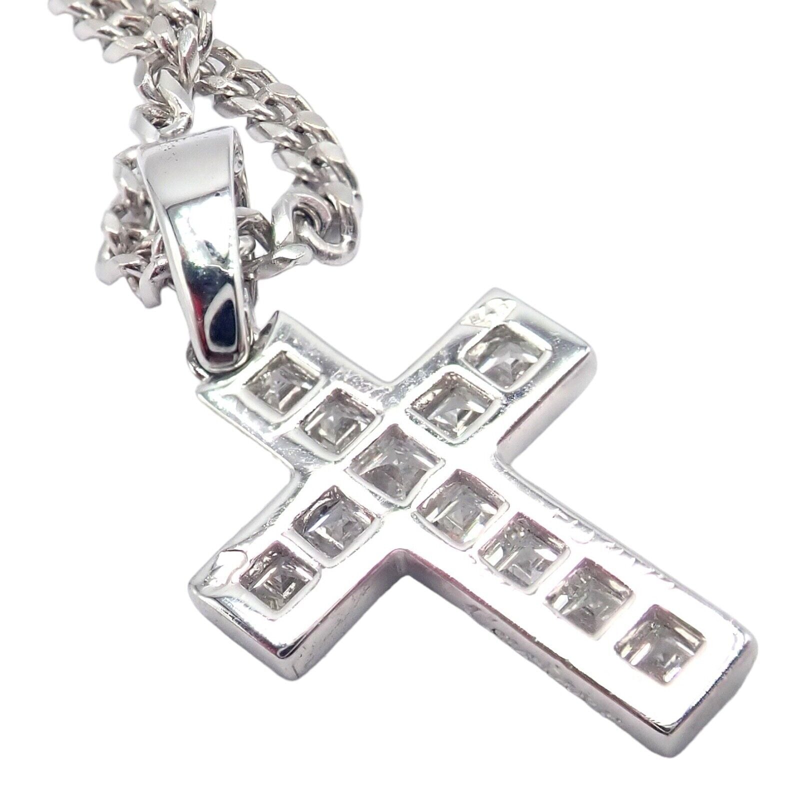 Authentic Cartier 18K White Gold Diamond Cross Pendant Necklace for Women - Luxury Gift for Anniversary, Valentine's Day & Special Occasions