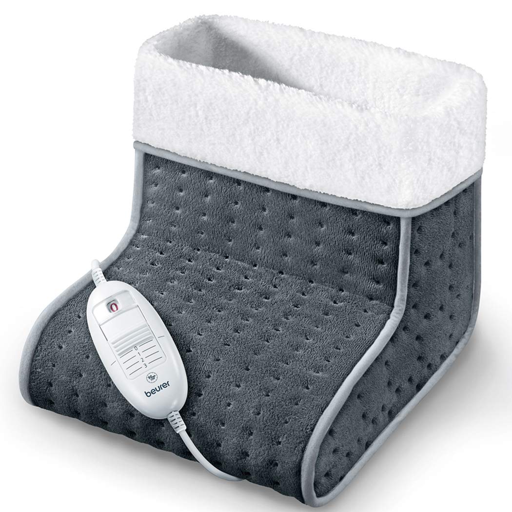 Beurer FW20UK Electric Foot Warmer for Cold Feet - Grey, 3 Heat Settings, Soft Teddy Fleece Lining, Breathable & Washable, Fits Up to Shoe Size 12.5 | Perfect for Winter Nights, Office Use & Home Comfort