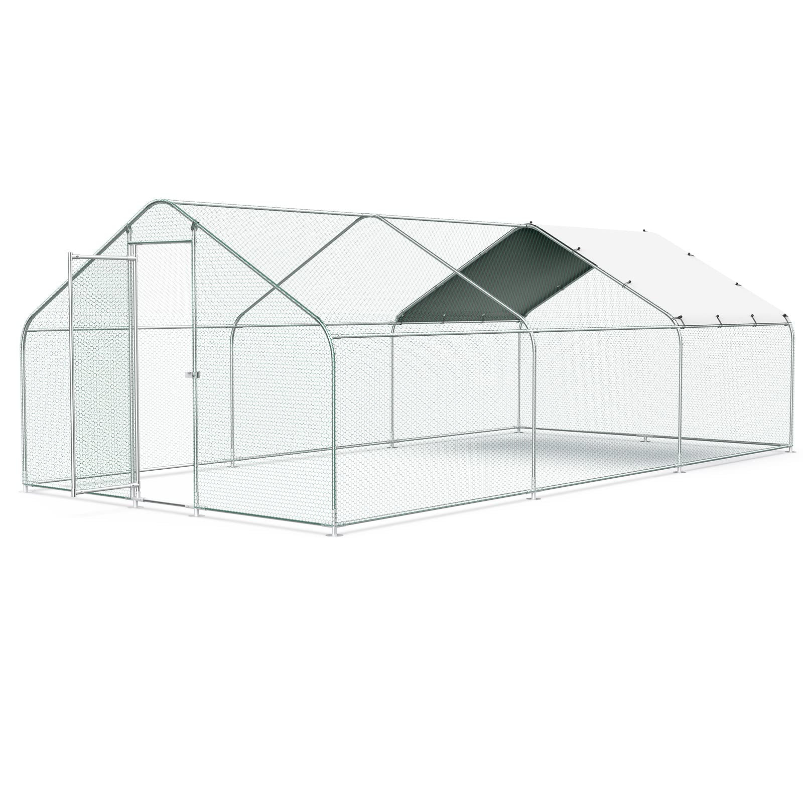 Premium Large Metal Chicken Coop - 10'L x 20'W x 6.56'H Walk-in Poultry Cage with Waterproof Cover & Secure Lock | Durable Outdoor Hen House for Backyard, Farm & Rabbit Enclosure | Weatherproof Silver Design for Year-Round Protection