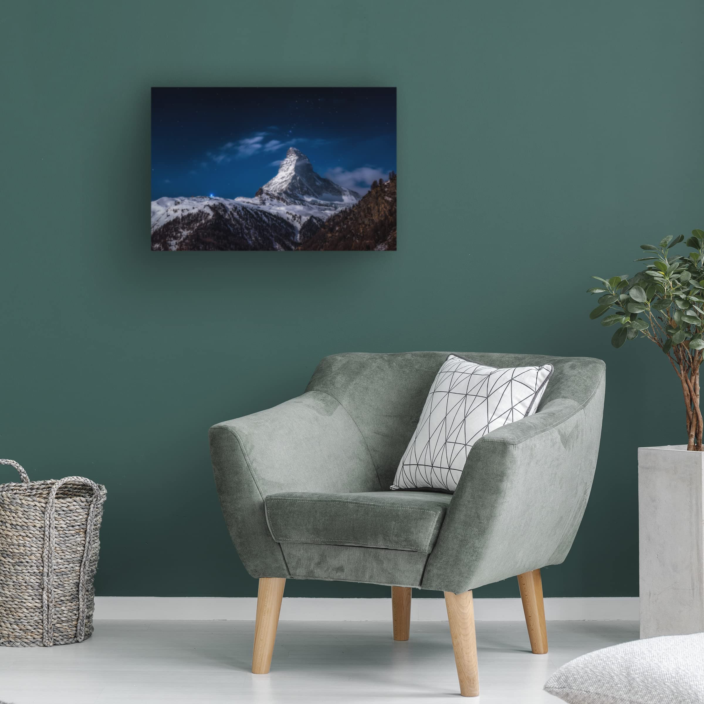 Trademark Fine Art 'Full Moon At Matterhorn' Canvas Wall Art Print by Jesus Gonzalez Vera - Mountain Landscape Painting for Living Room, Bedroom & Office Decor