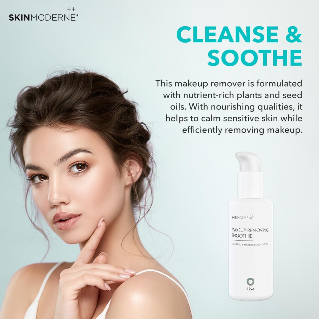 SKIN MODERNE Makeup Removing Smoothie Cleansing Oil - Gentle Vegan Face Wash with Rosehip Extract for Sensitive Skin | Plant-Based Makeup Remover & Daily Cleanser | Perfect for Nighttime Routine & Travel Skincare - 150ml