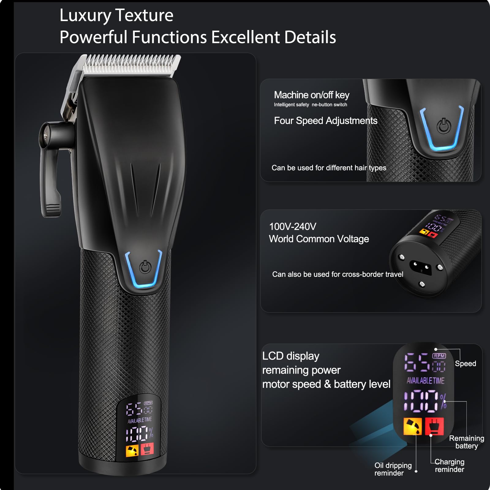 Professional Cordless Hair Clippers for Men - Rechargeable Beard Trimmer & Electric Razor with LCD Display | Barber-Grade Grooming Kit | Perfect for Home Haircuts, Beard Styling & Travel | Great Gift for Men (Black)