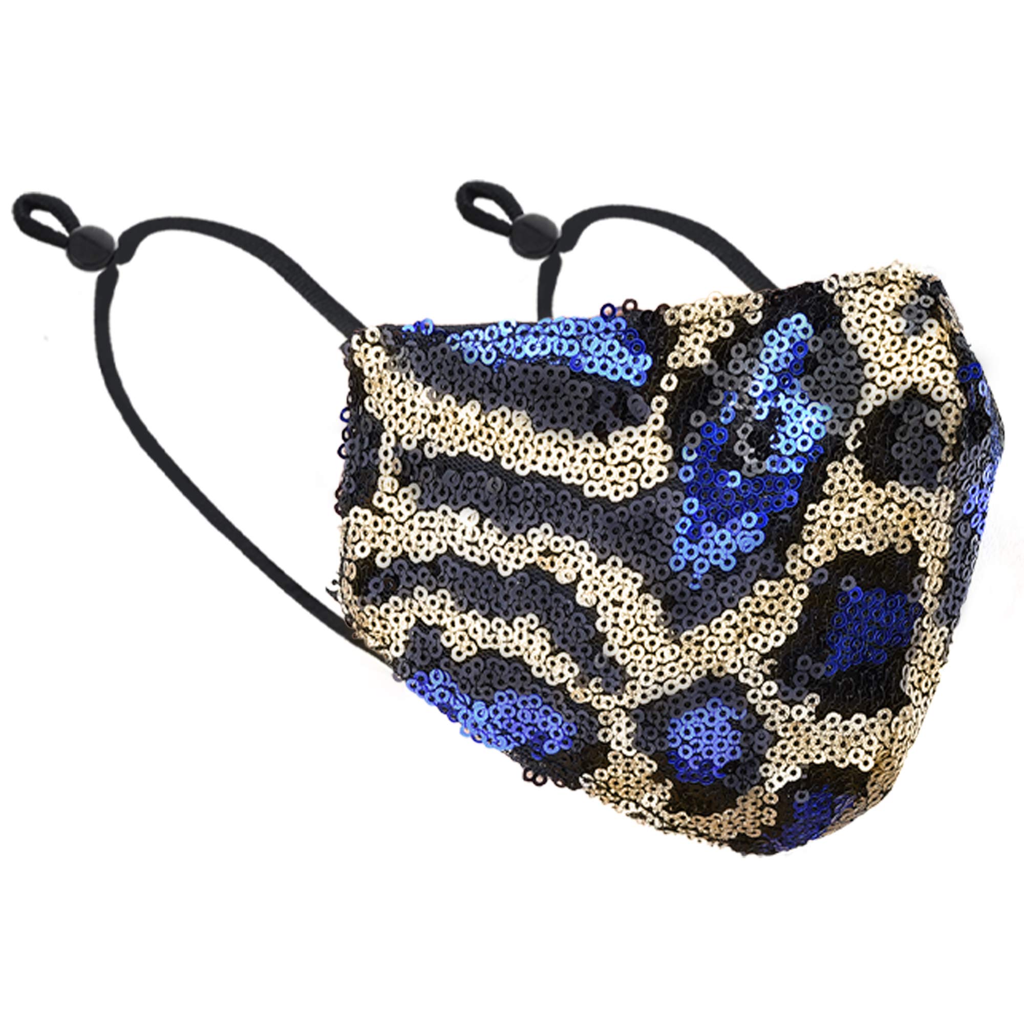 Blue Animal Print Shiny Sequin Fashion Face Mask - Reusable Glamorous Party Accessory for Halloween, Cosplay, and Special Events