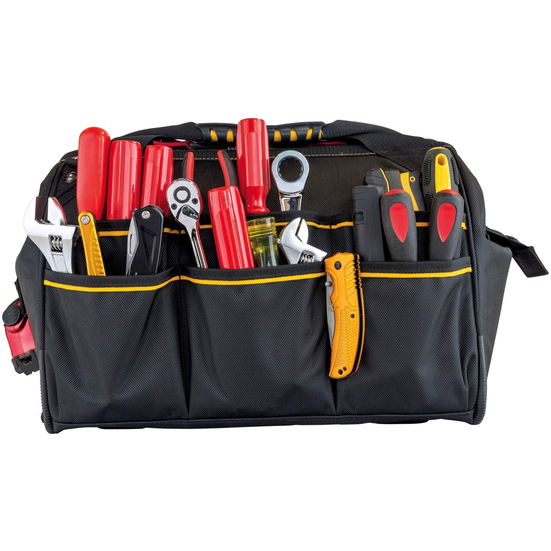 16 Inch Professional Wide-Mouth Tool Bag for Electricians & Contractors - Durable Multi-Pocket Work Organizer for Hand Tools & Hardware - Perfect for Construction, Home Repair & DIY Projects
