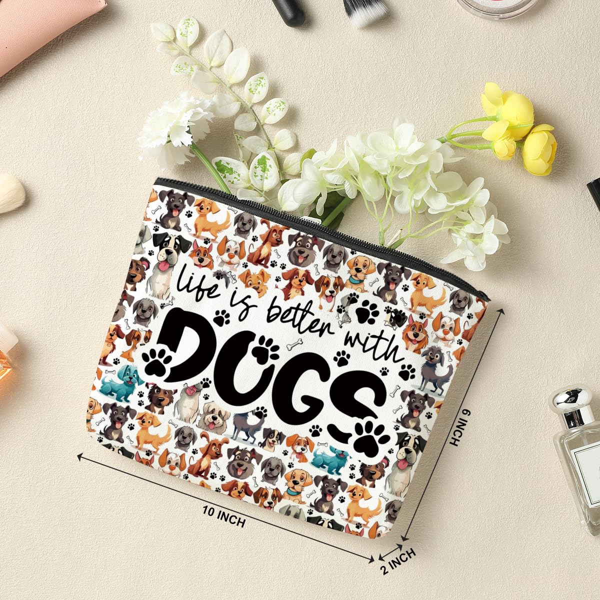 Dog Mom Gifts for Women - Cute Dog Print Cosmetic Makeup Bag | Perfect Gift for Dog Lovers, Mother's Day, Graduation, Birthday | Travel & Daily Use Beauty Organizer