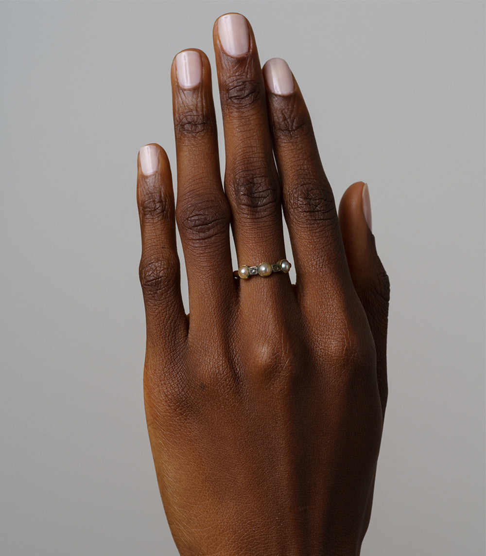 Vintage Pearl and Diamond Stacking Ring - Elegant Wedding Band, Anniversary Gift for Her - Perfect for Stacking, Layering, and Special Occasions
