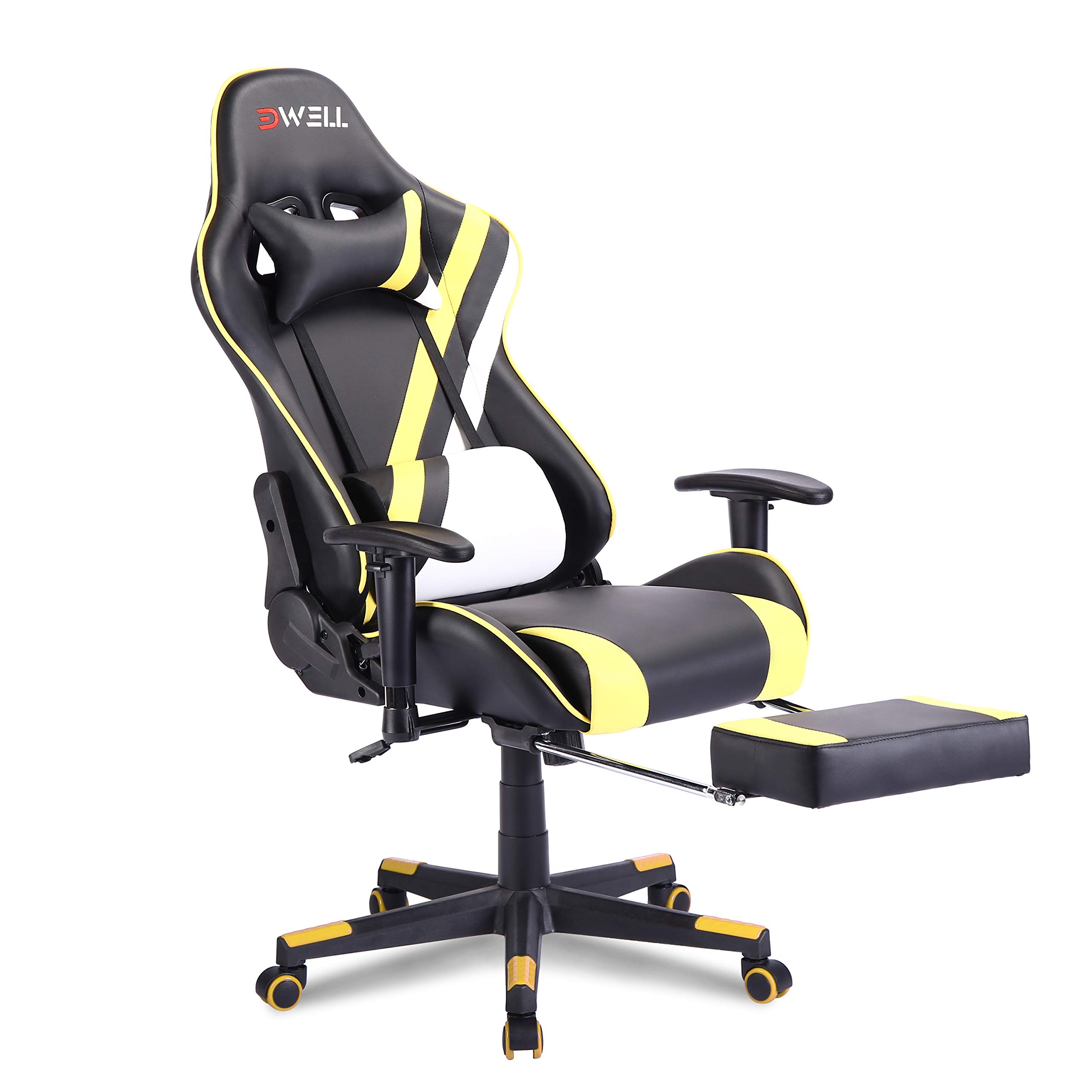 Premium Ergonomic Gaming Chair with Adjustable High Back, Headrest & Lumbar Support - Yellow - Perfect for PC Gaming, Streaming & Home Office Setup