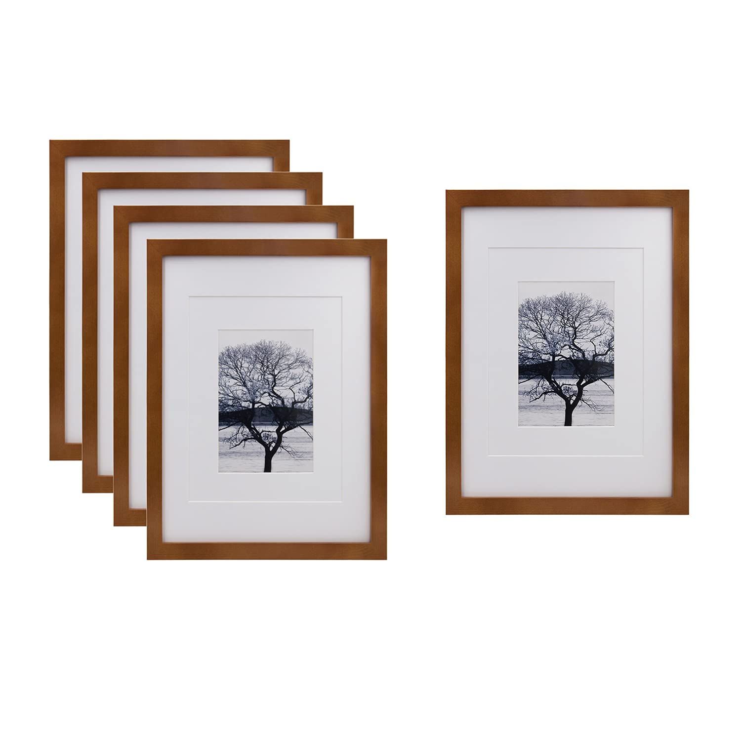 Egofine 11x14 Picture Frames Set of 5 - Light Brown Wood Photo Frames for Wall Display, Tabletop Decor, Home & Office Decorations - Perfect for Family Photos, Artwork, and Certificates