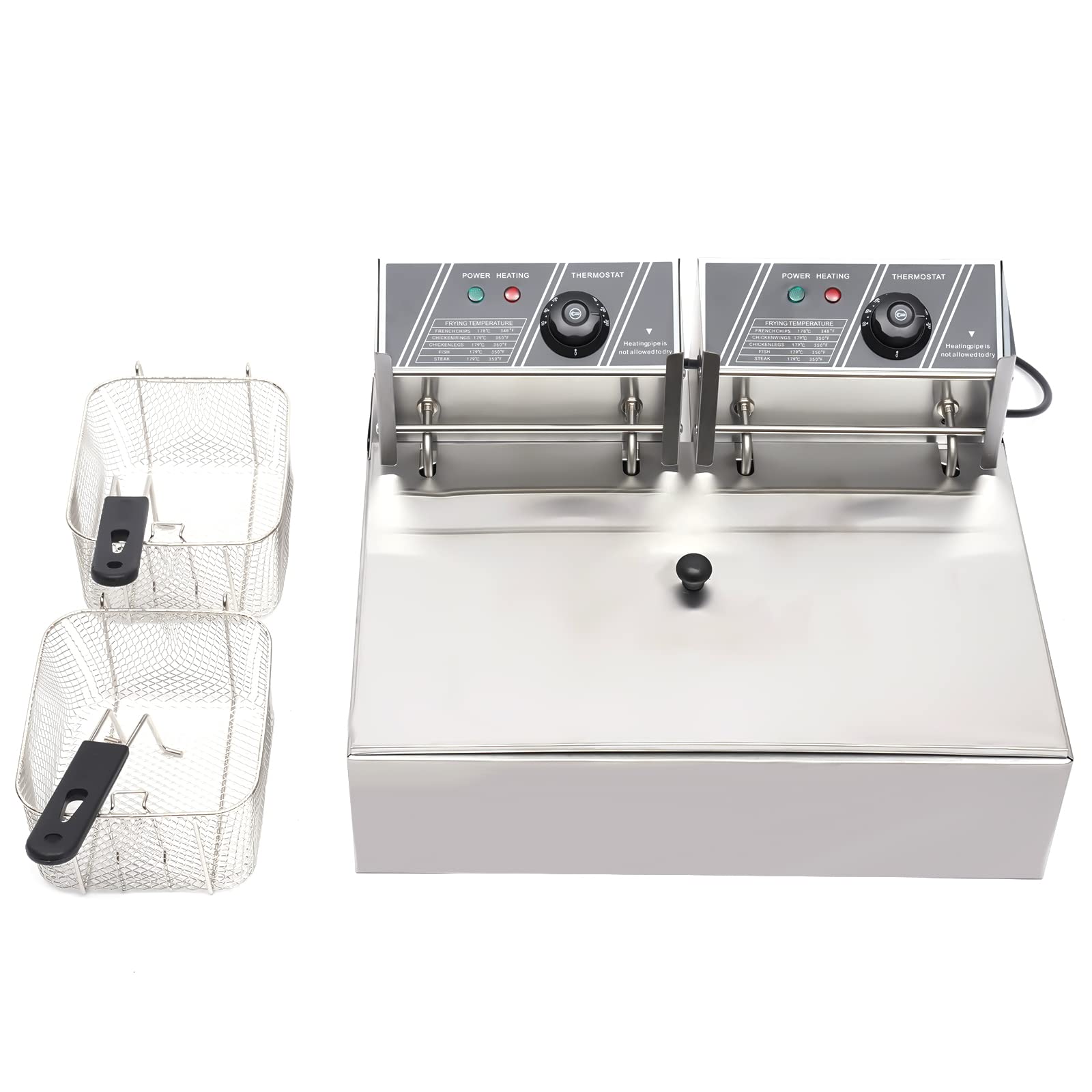 12.7QT Stainless Steel Electric Deep Fryer with Baskets & Lid - 12L Countertop Oil Fryer for Home Kitchen, Snacks, Chicken, Fish & More - Perfect for Parties, Restaurants & Fast Food