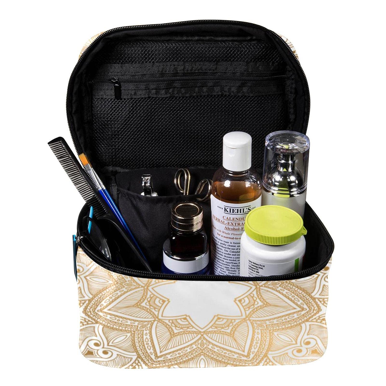 Golden Mandala Makeup Bag Large Cosmetic Organizer for Women | Travel & Toiletry Storage