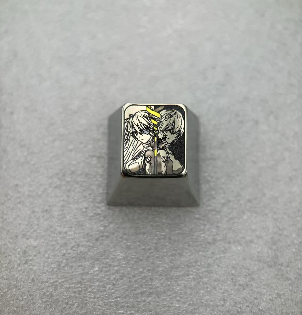Custom Anime Keycaps - EVA, Ayanami Rei, Asuka & Spear of Longinus Design - 1U Titanium Alloy Metal Engraved Keycaps for Mechanical Keyboards - Perfect for Gaming, Typing & Anime Collections