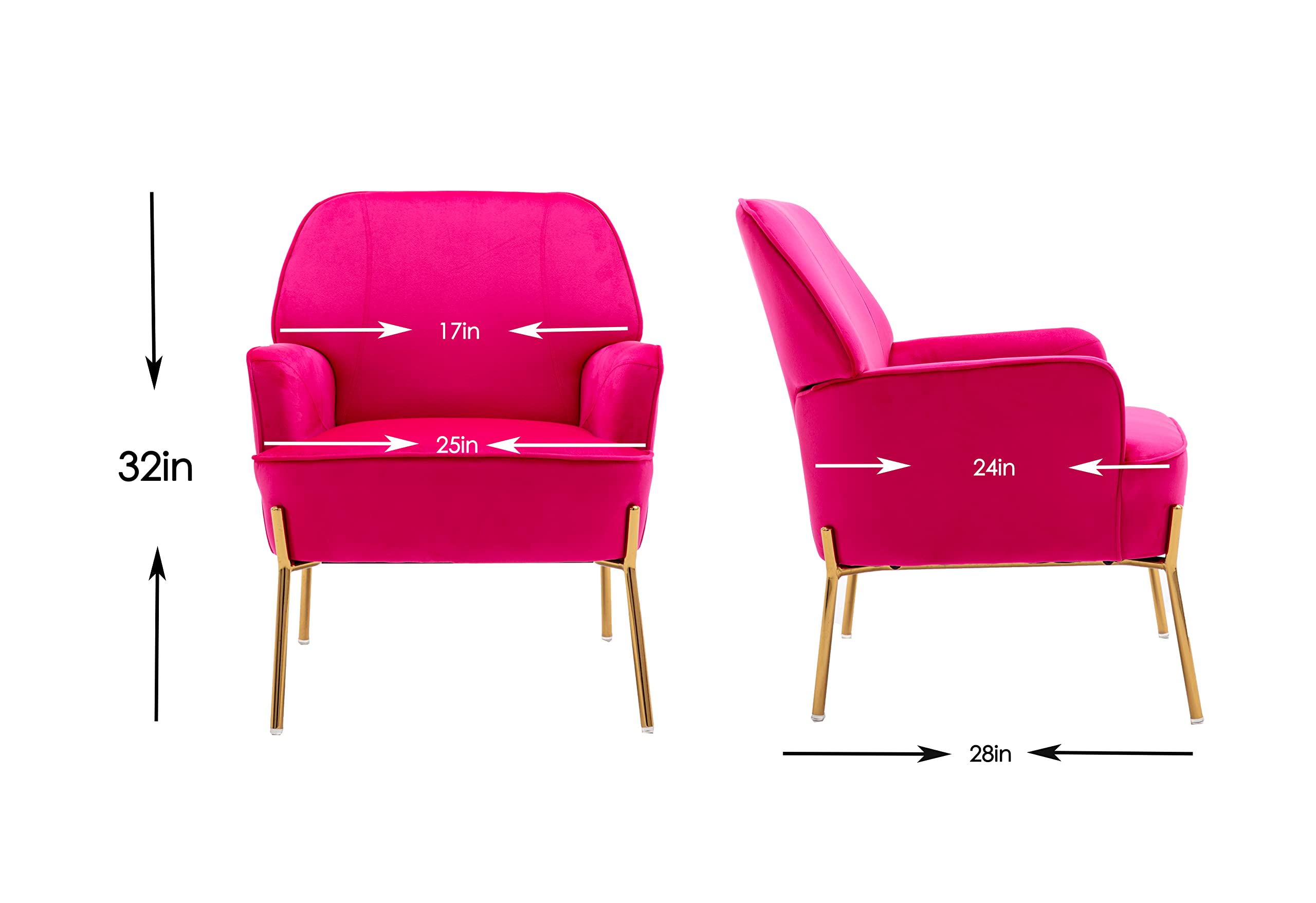 Luxury Velvet Accent Chair with Glam Metal Legs - Modern Comfort for Living Room, Bedroom & Dining Room - Rose Red Upholstered Armchair for Home Decor & Beauty Salon Use