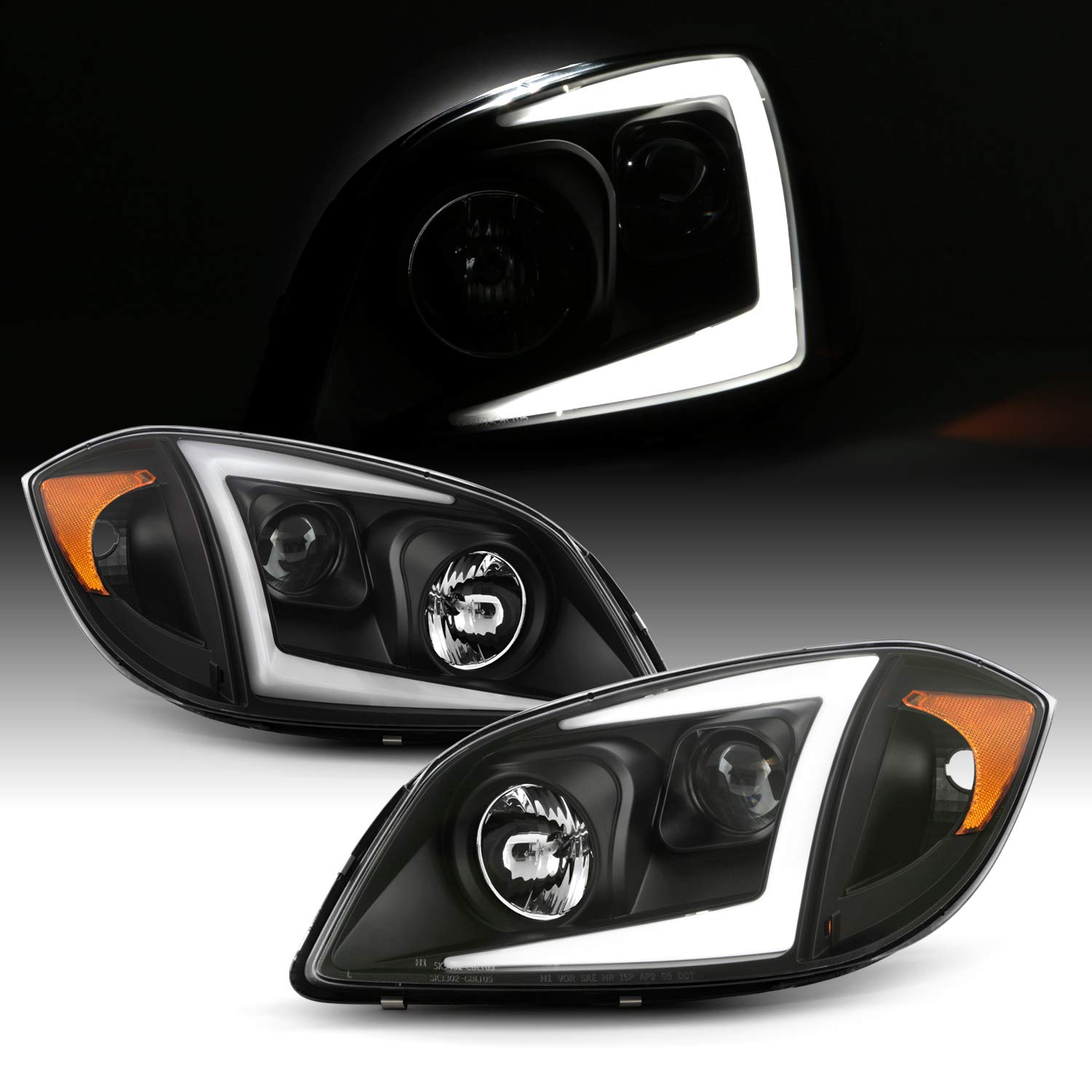 AKKON LED Projector Headlights for 2005-2010 Chevy Cobalt & 2007-2010 Pontiac G5 - Black C-Tube Design, Left + Right Pair - Upgrade Your Night Driving Safety