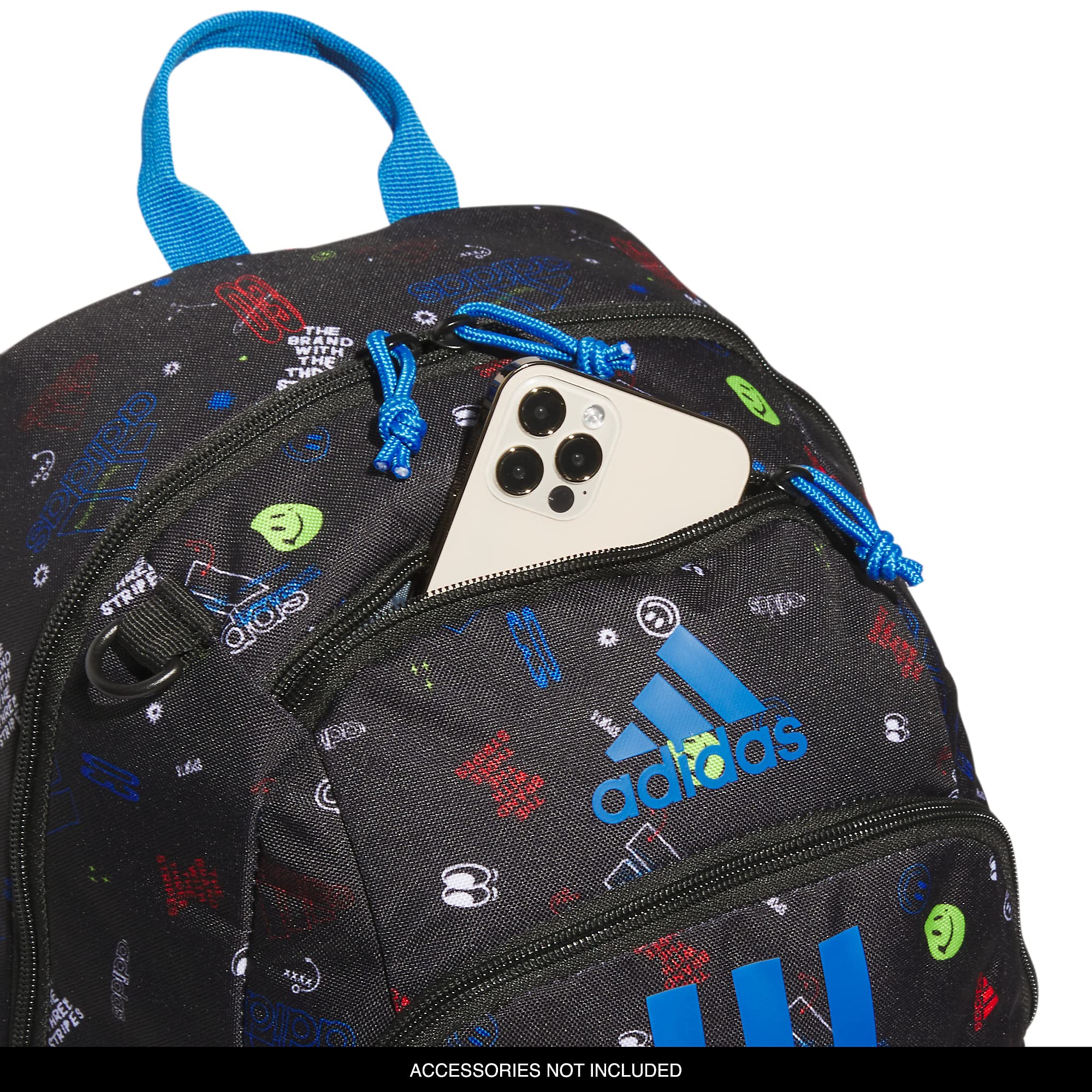 Adidas Creator 2.0 Backpack 21L - Durable Small Athletic Laptop Bag for Men & Women - Icon Brand Love Black/Bright Royal Blue - Perfect for School, Work, Gym & Travel