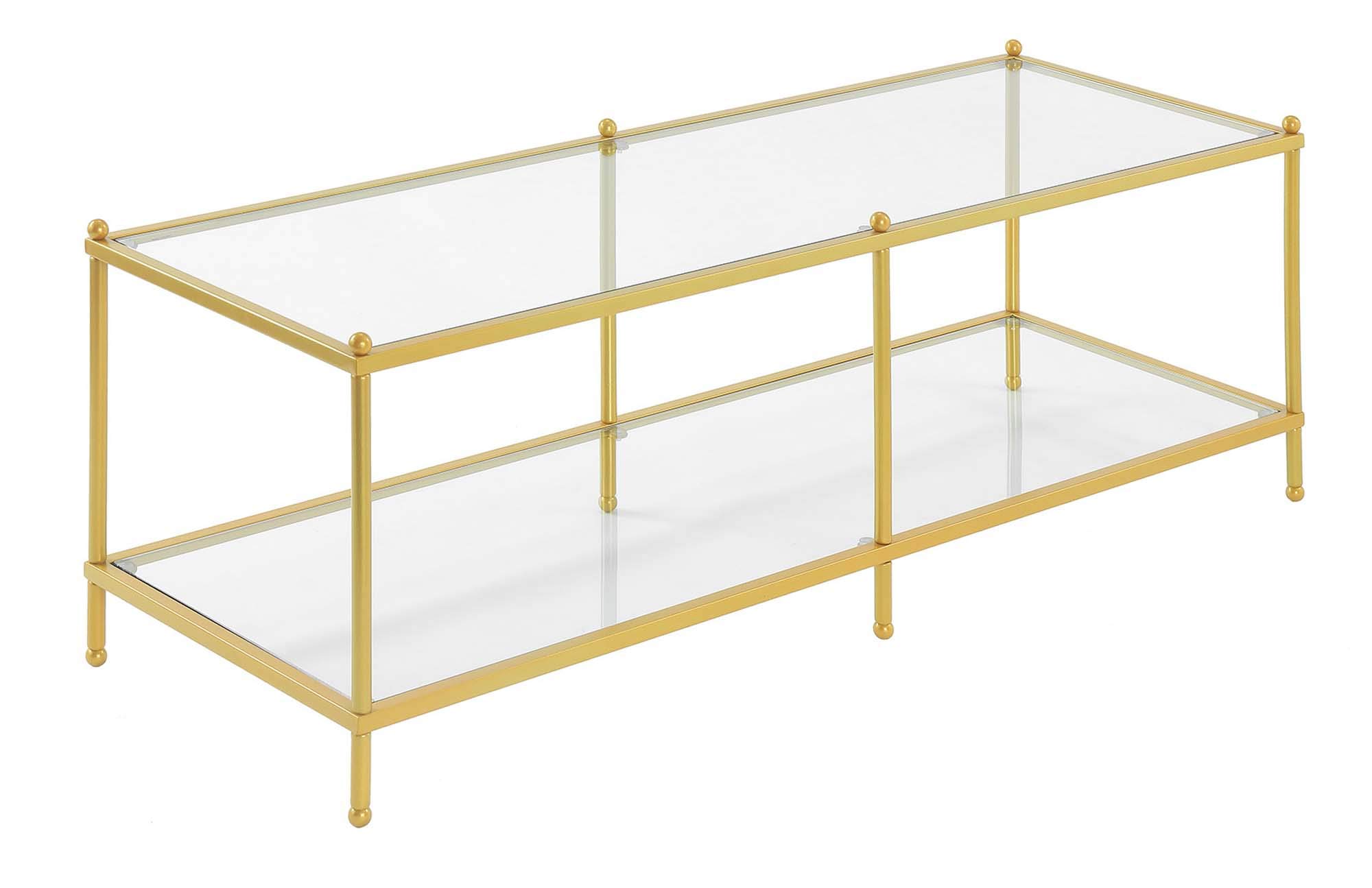 Convenience Concepts Royal Crest Coffee Table - Clear Glass Top with Gold Metal Frame | Modern Living Room Centerpiece for Home Decor