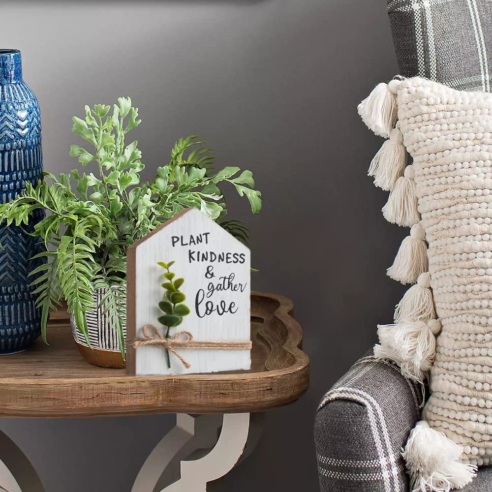COLLECTIVE HOME - Rustic Wooden Spring Decorations with Eucalyptus, Home & Office Decor Accents, Farmhouse Desk Signs for Bedroom, Living Room - Perfect for Seasonal Home Styling & Gift Giving