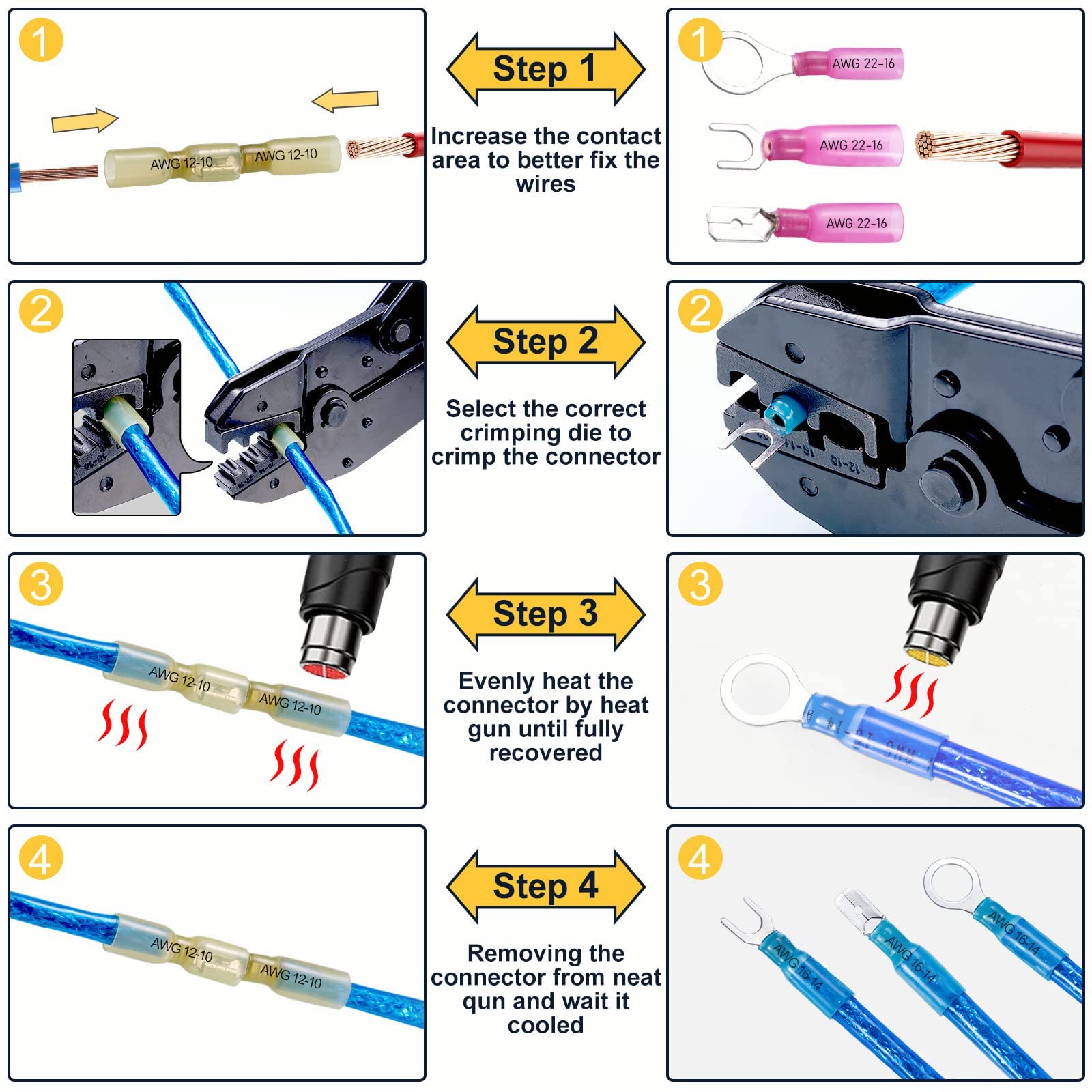 620PCS Heat Shrink Wire Connectors Kit - Marine Grade Waterproof Electrical Terminals, Butt, Spade, Fork & Ring Connectors for Automotive, Boat & Home Wiring Applications