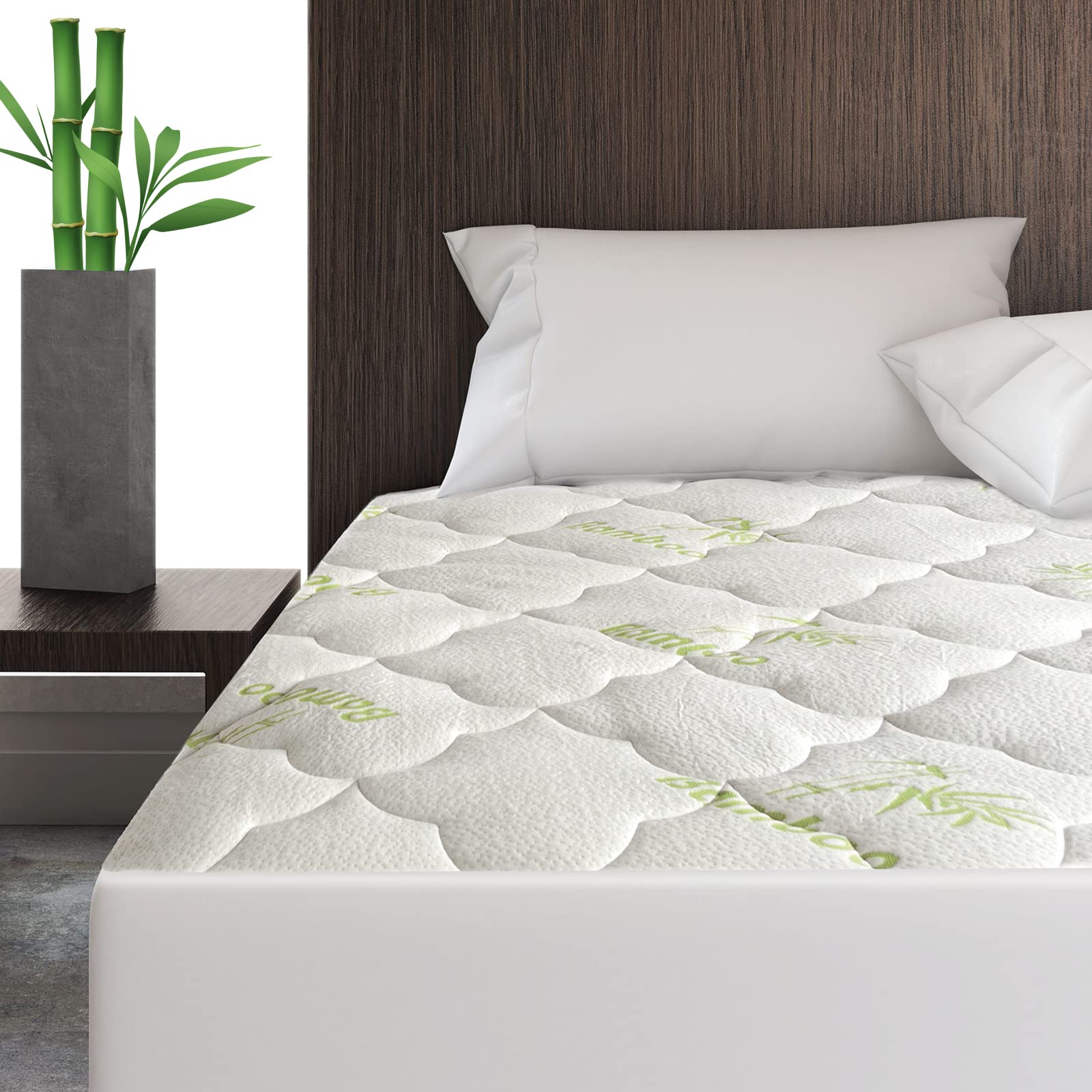 Queen Size Bamboo Viscose Mattress Topper - Soft, Breathable & Noiseless Air Mattress Cover for Camping, Stretches up to 18