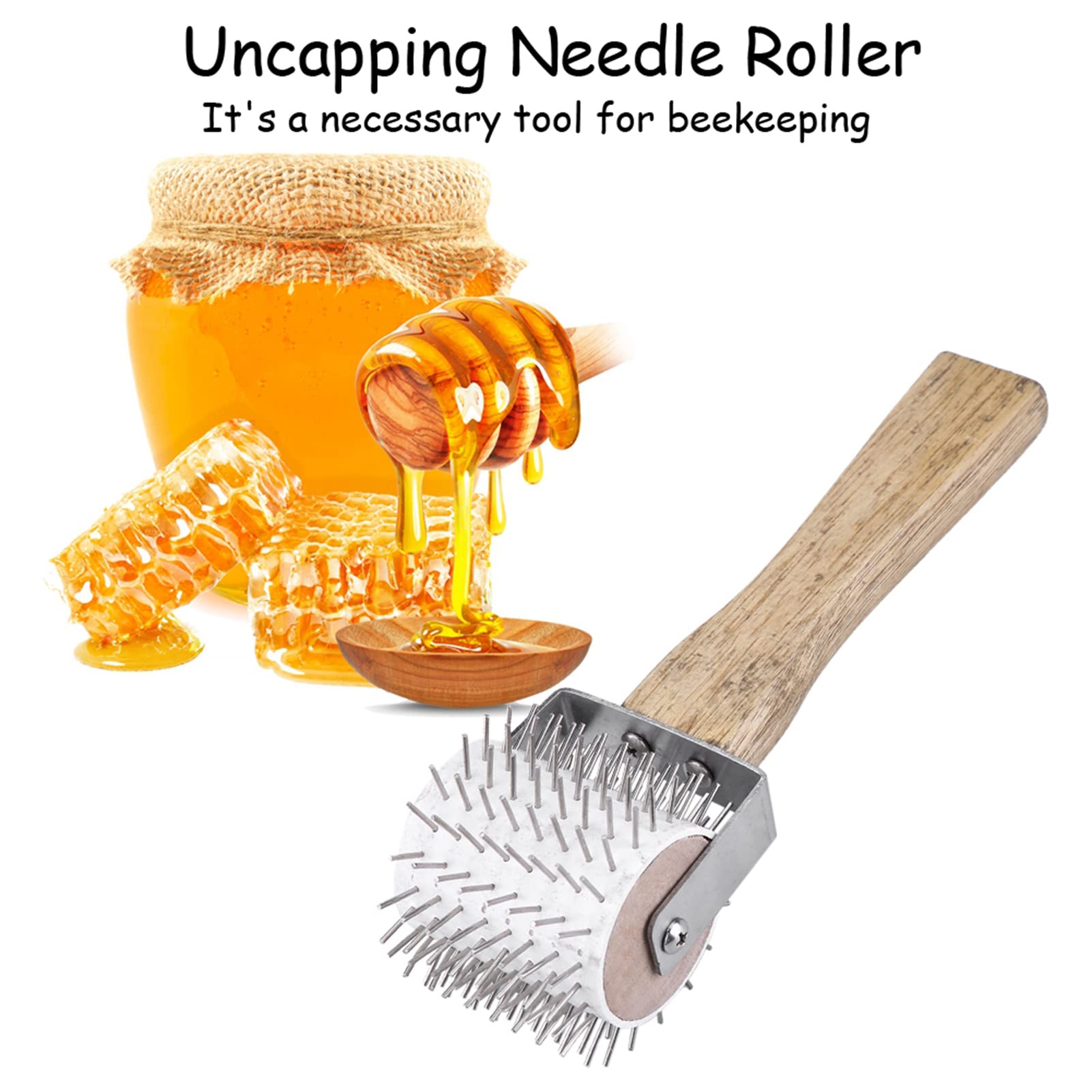 Beekeeping Honey Extractor Tool - Plastic Decapper Roller with Wooden Handle for Uncapping Honeycomb | Essential Beekeeper Equipment for Harvesting Pure Honey | Perfect for Home Beekeepers & Commercial Apiaries