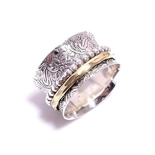 925 Sterling Silver Spinner Ring for Women - Handmade Boho Meditation Fidget Ring, Mix Metals Jewelry - Perfect Anniversary Gift for Stress Relief & Relaxation