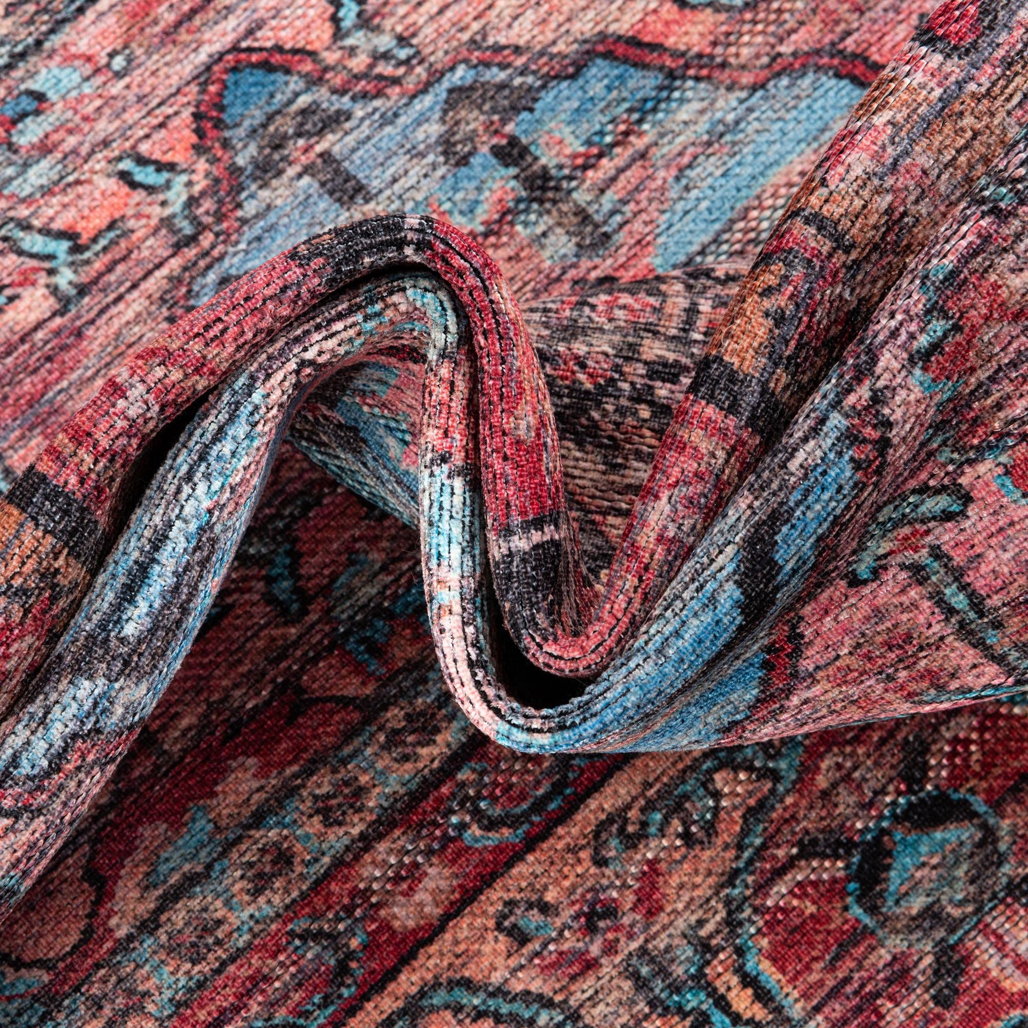 Maahru Collection Washable 13 Ft Runner Rug - Low-Pile Blue Hallway Carpet | Durable & Easy-Clean Entryway Rug for High Traffic Areas | Perfect for Living Rooms, Bedrooms & Office Spaces
