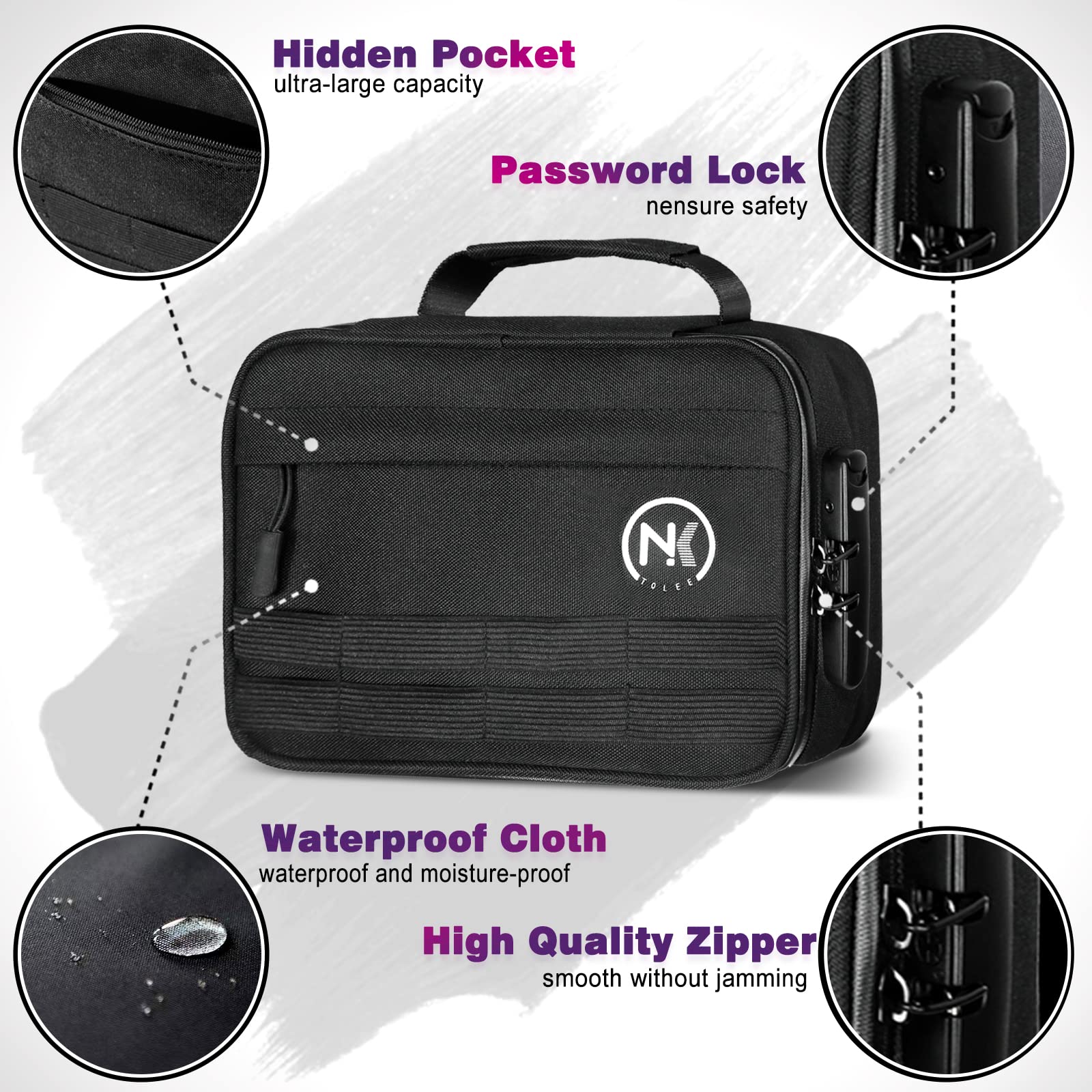 NKTOLEE Smell Proof Bag with Combination Lock - Odor Resistant Stash Box & Travel Storage Container | Personal Organizer for Cash, Jewelry, Medicine | Perfect for Travel, Camping & Outdoor Activities
