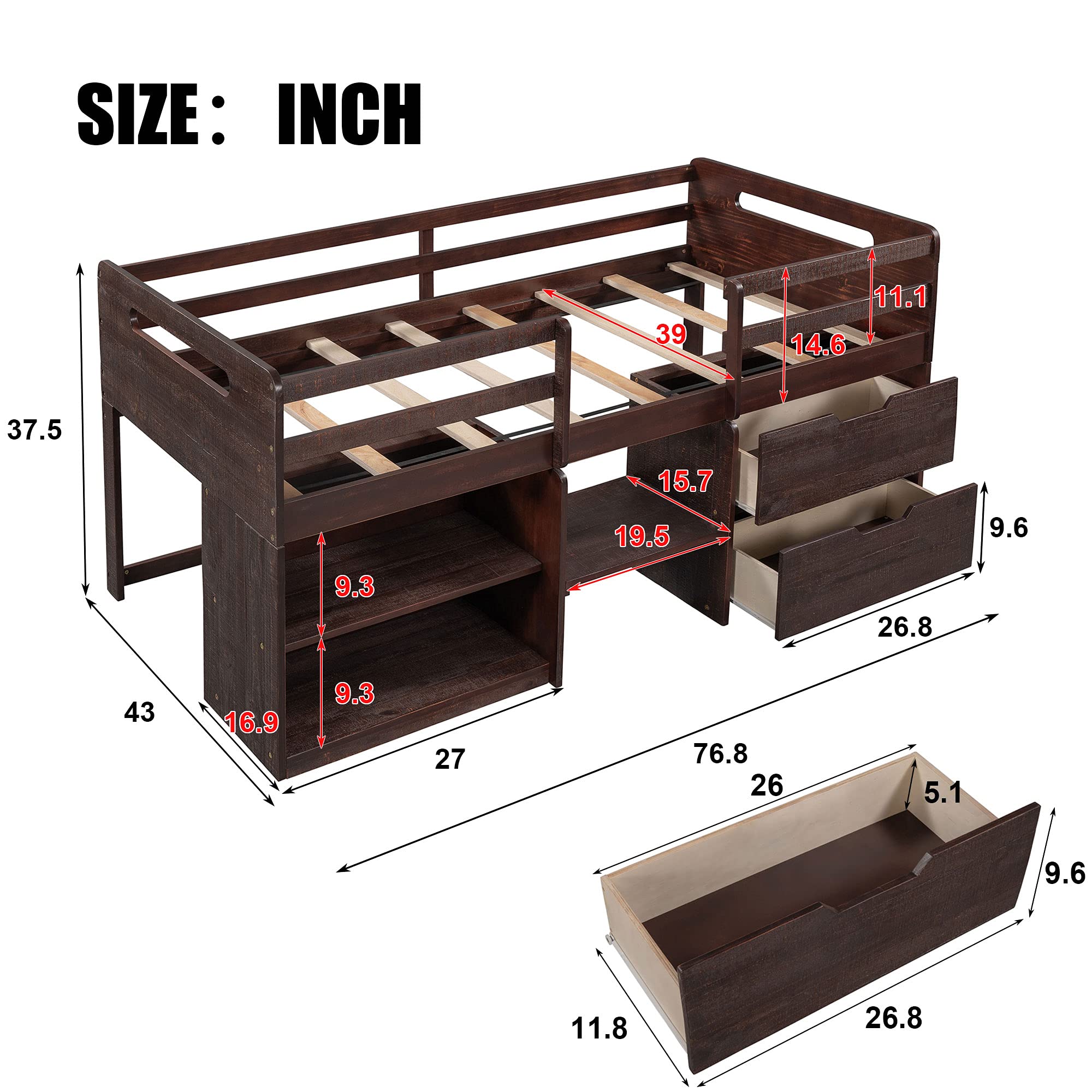 Twin Pine Loft Bed with Storage & Drawers for Kids Teens - Perfect for Bedroom & Dorm