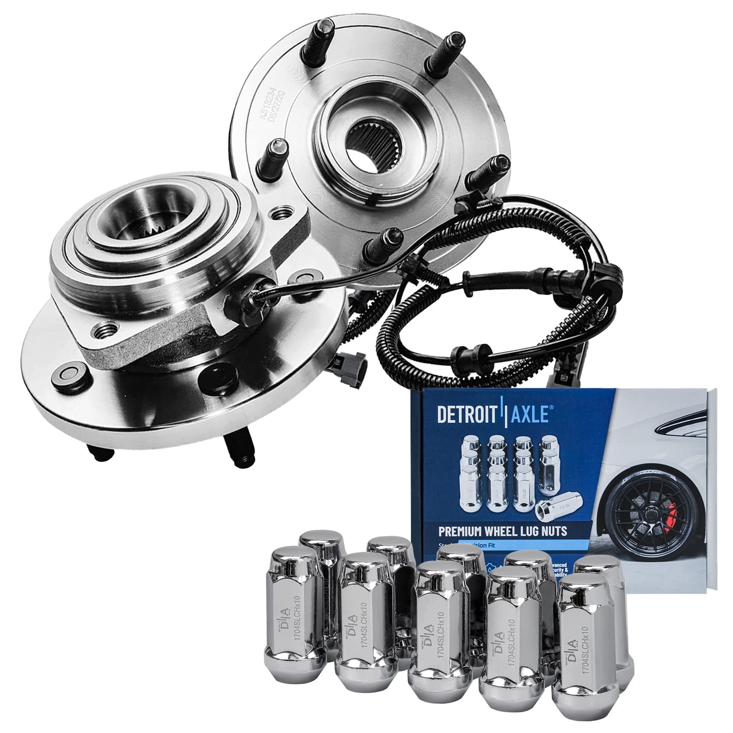 Detroit Axle Front Wheel Bearing and Hub Assembly Kit - Compatible with 2005-2010 Jeep Commander & Grand Cherokee - Includes 2 Wheel Bearings, 2 Hubs & 10 Lug Nuts - Durable Replacement Parts for Off-Roading & Daily Driving