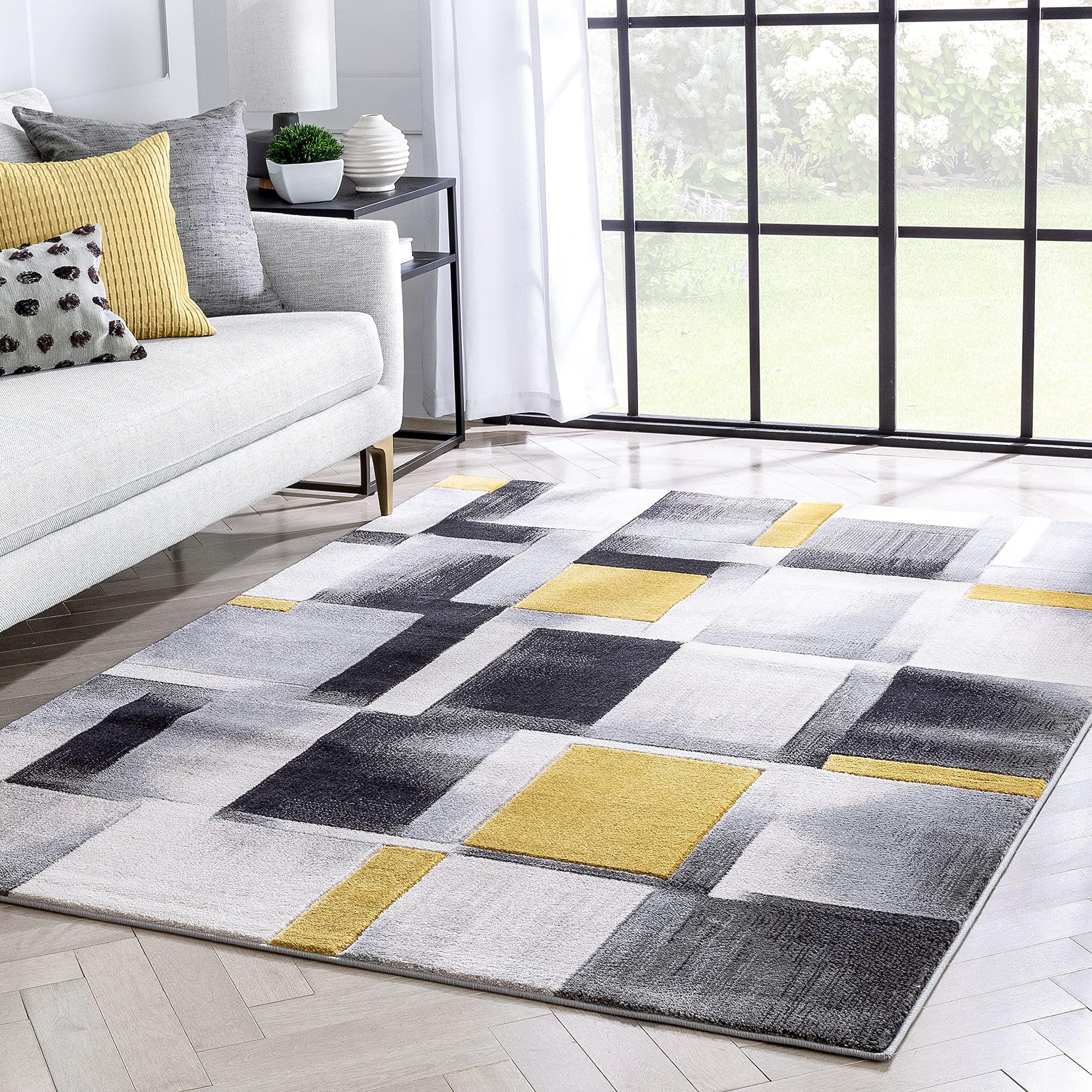 Well Woven Good Vibes Louisa Gold Modern Geometric Boxes 5'3