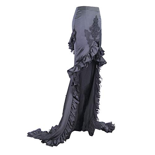 Gothic Steampunk Black Fishtail Mermaid Maxi Skirt for Women | Vintage Style Evening Party Dress | Perfect for Cosplay, Halloween, and Themed Events