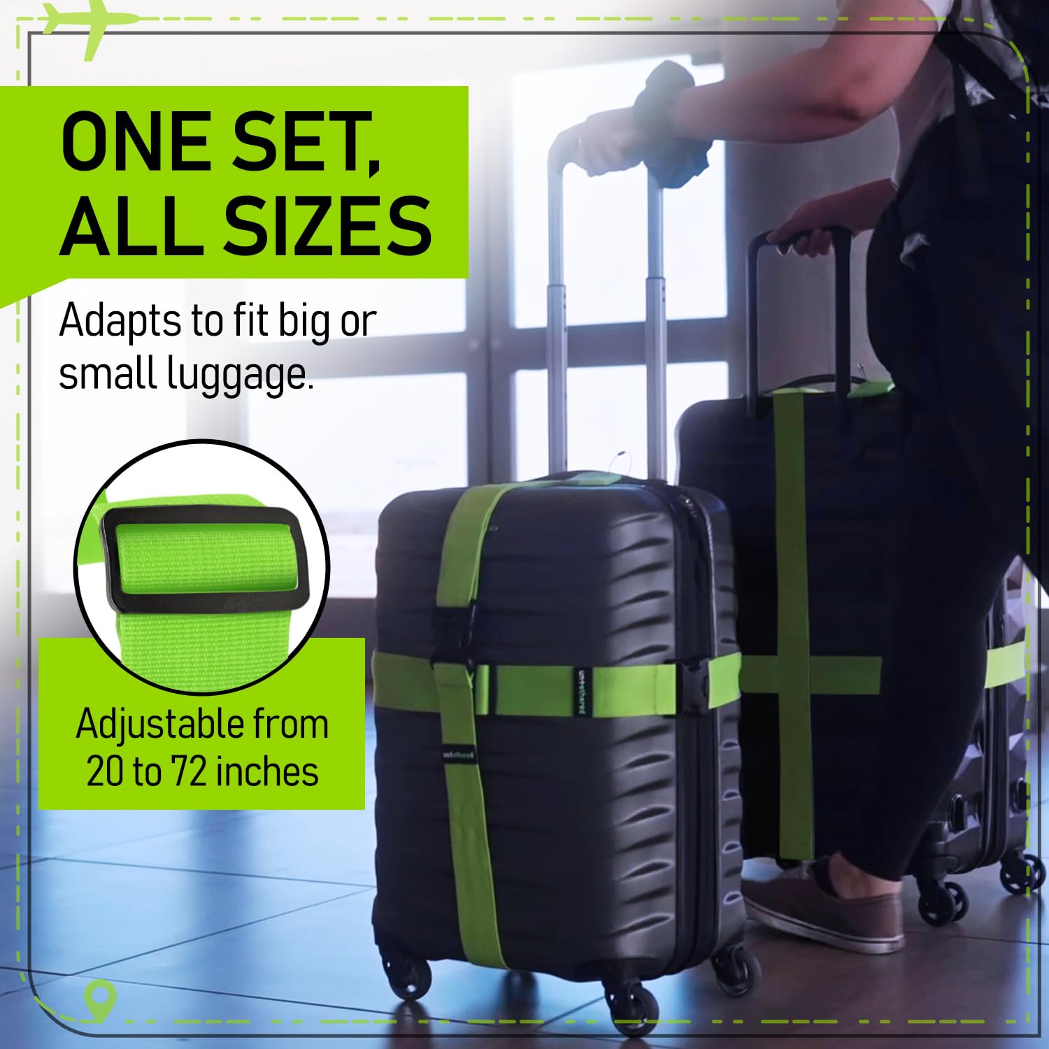 4-Pack Durable TSA-Approved Luggage Straps - Adjustable Suitcase Belt for Secure Travel Bag Wrapping - Heavy-Duty Buckle Straps for Suitcases & Backpacks | Perfect for Air Travel, Road Trips & Moving