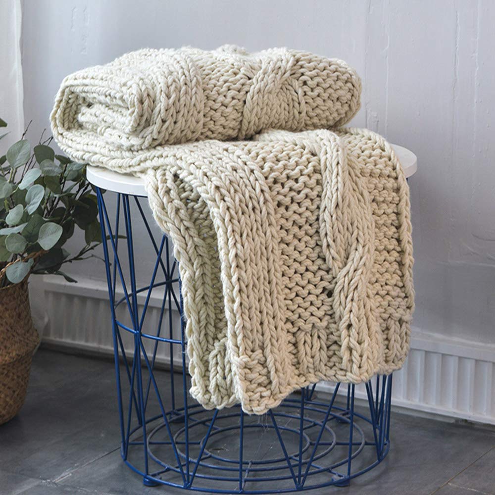 Luxury Chunky Knit Weighted Blanket - Extra Thick & Soft Handmade Oversized Throw Blanket for Bed, Sofa, Chair - Beige/Grey 51x63 inches (130x160cm) - Perfect for Cozy Nights, Winter Warmth & Home Decor