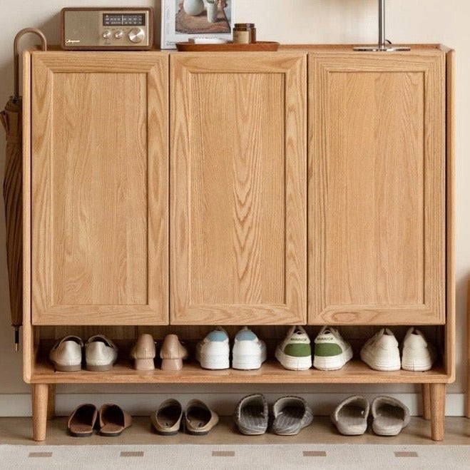 Solid Oak Wood Shoe Storage Cabinet with Bench - Entryway Shoe Organizer for Hallway, Living Room & Bedroom - Perfect for Changing Shoes & Organizing Footwear