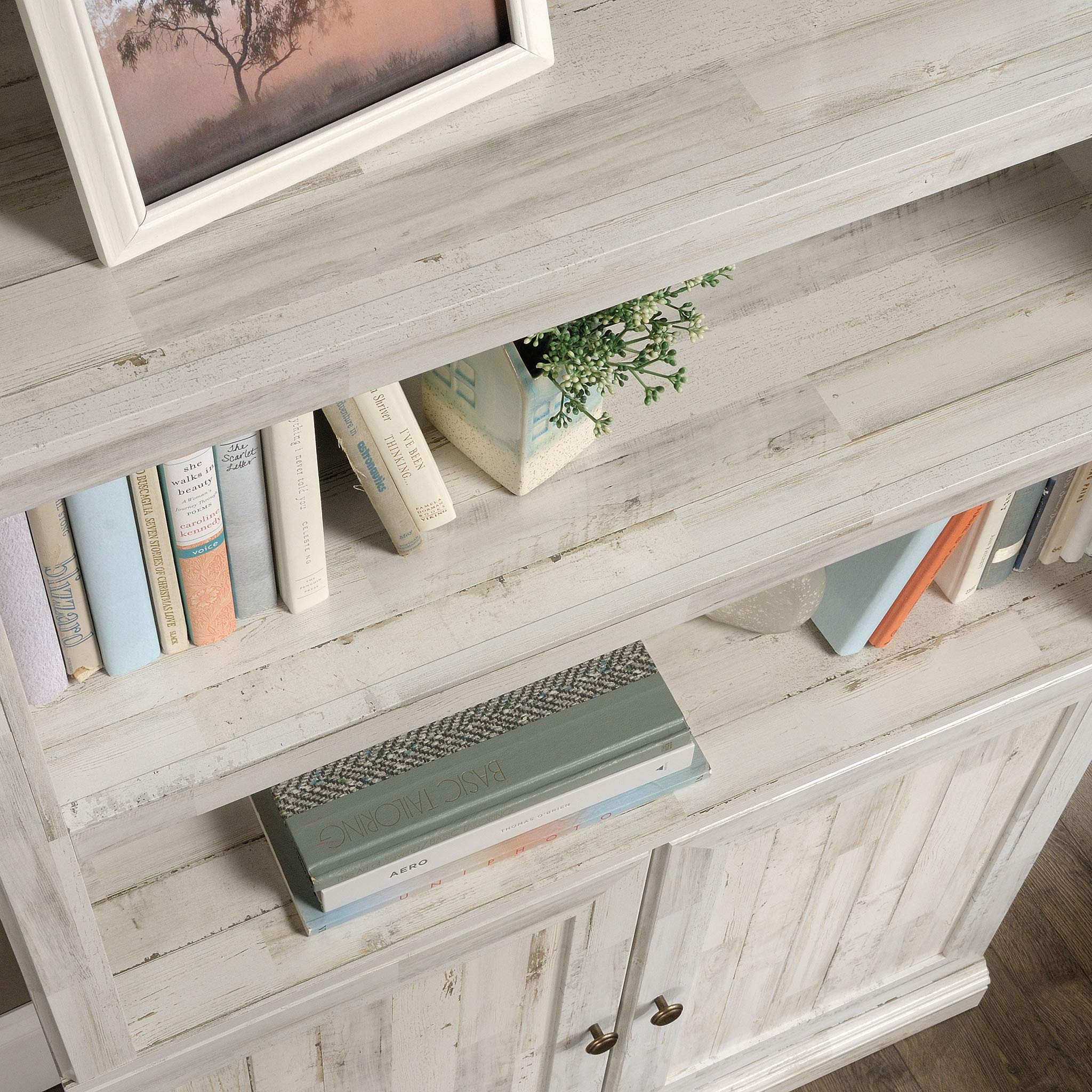 Sauder Select White Plank Bookcase with Doors, Adjustable Shelves & Storage - Perfect for Home Library, Office, Living Room & Bedroom Organization