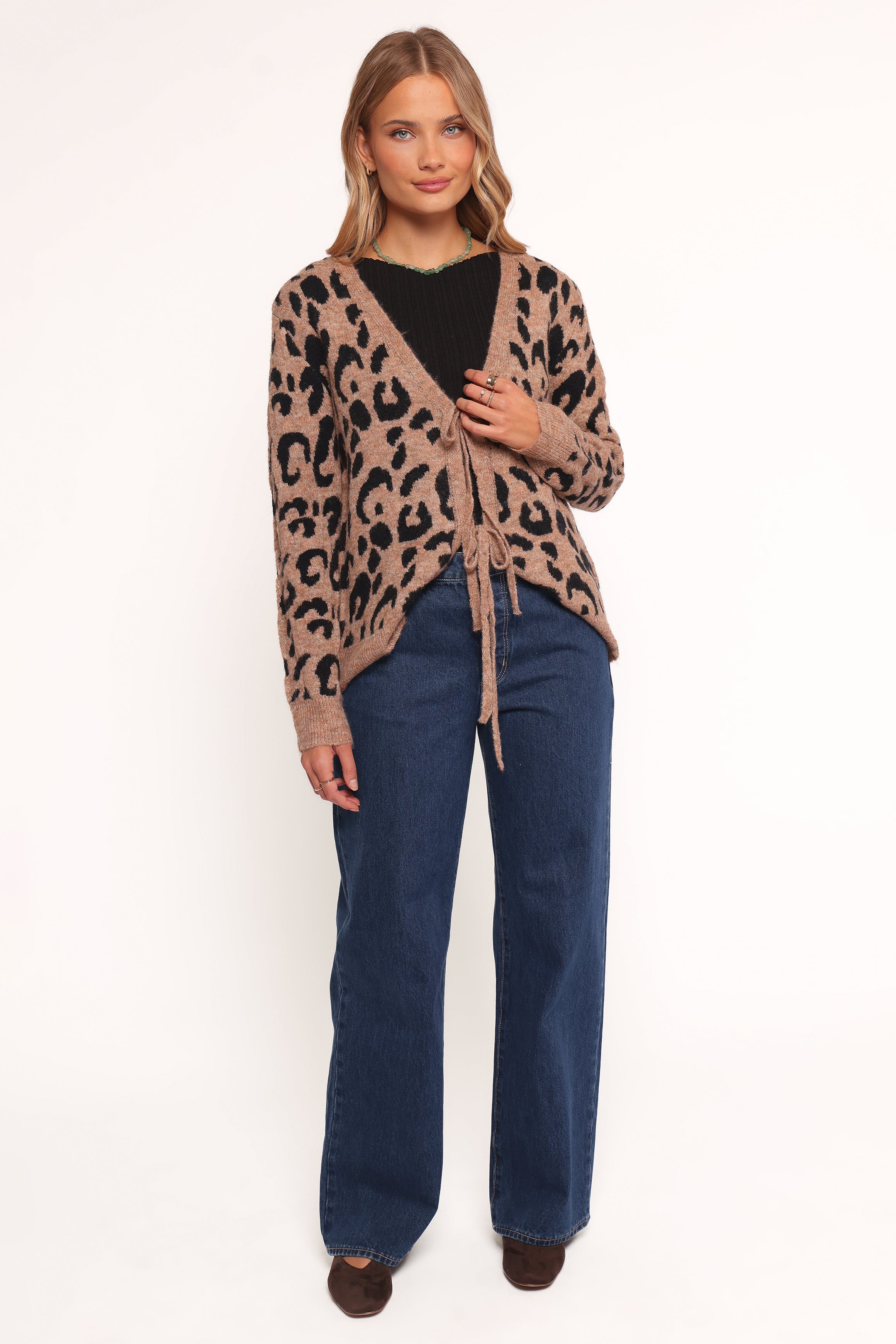 Hudson Tie Front Cardigan - Women's Leopard Print Sweater | Cozy Knit Open Front Cardigan for Fall & Winter | Perfect for Office, Casual Outfits and Layering
