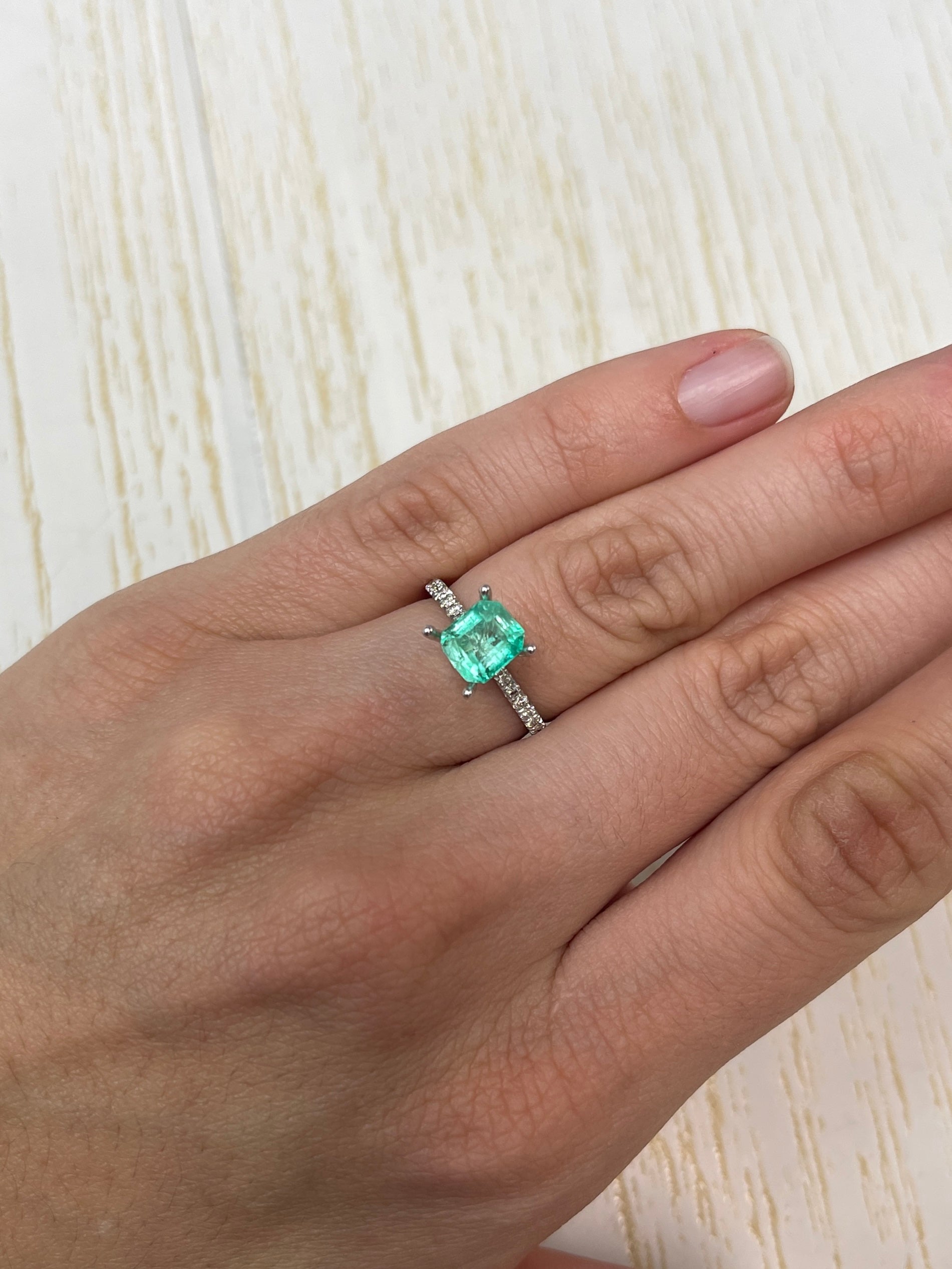 1.60 Carat 7.5x6.5mm Pastel Light Green Loose Colombian Emerald Gemstone - Emerald Cut for Jewelry Making, Engagement Rings & Fine Collections