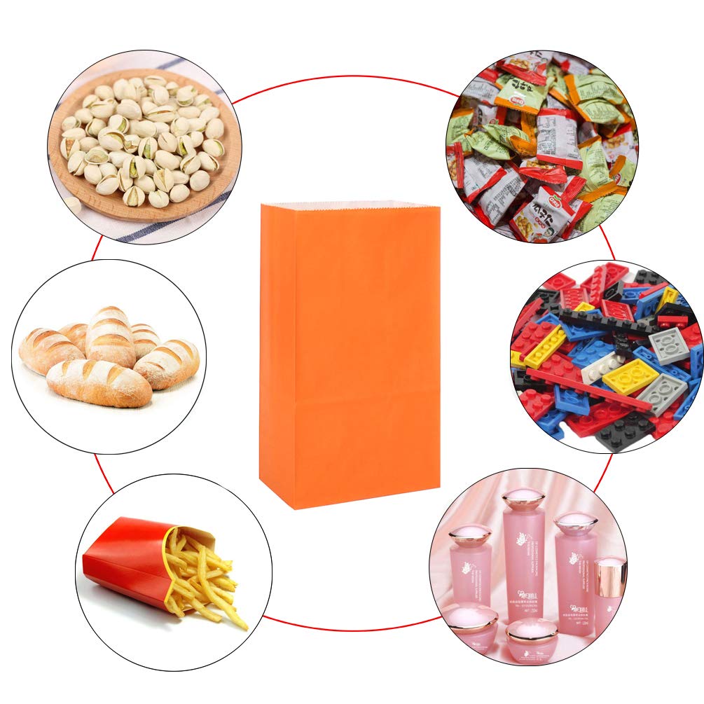 KEYYOOMY Small Orange Paper Bags - 24 Count (4.7x2.4x8.7 Inches) - Party Favor Bags, Goodie Bags, Lunch Bags for Halloween, Birthday Parties, Baby Showers & School Events