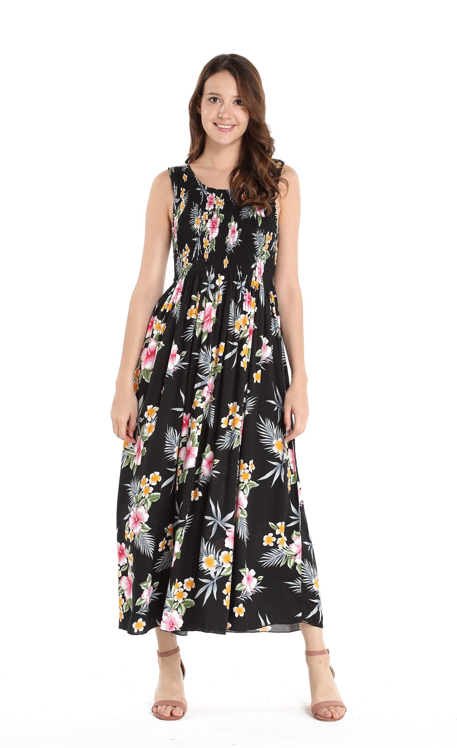 Hawaiian Maxi Dress for Women - Floral Hibiscus Print, Elastic Tank Top, Beach Luau Party Dress | Perfect for Summer Vacations, Beach Weddings, and Tropical Getaways