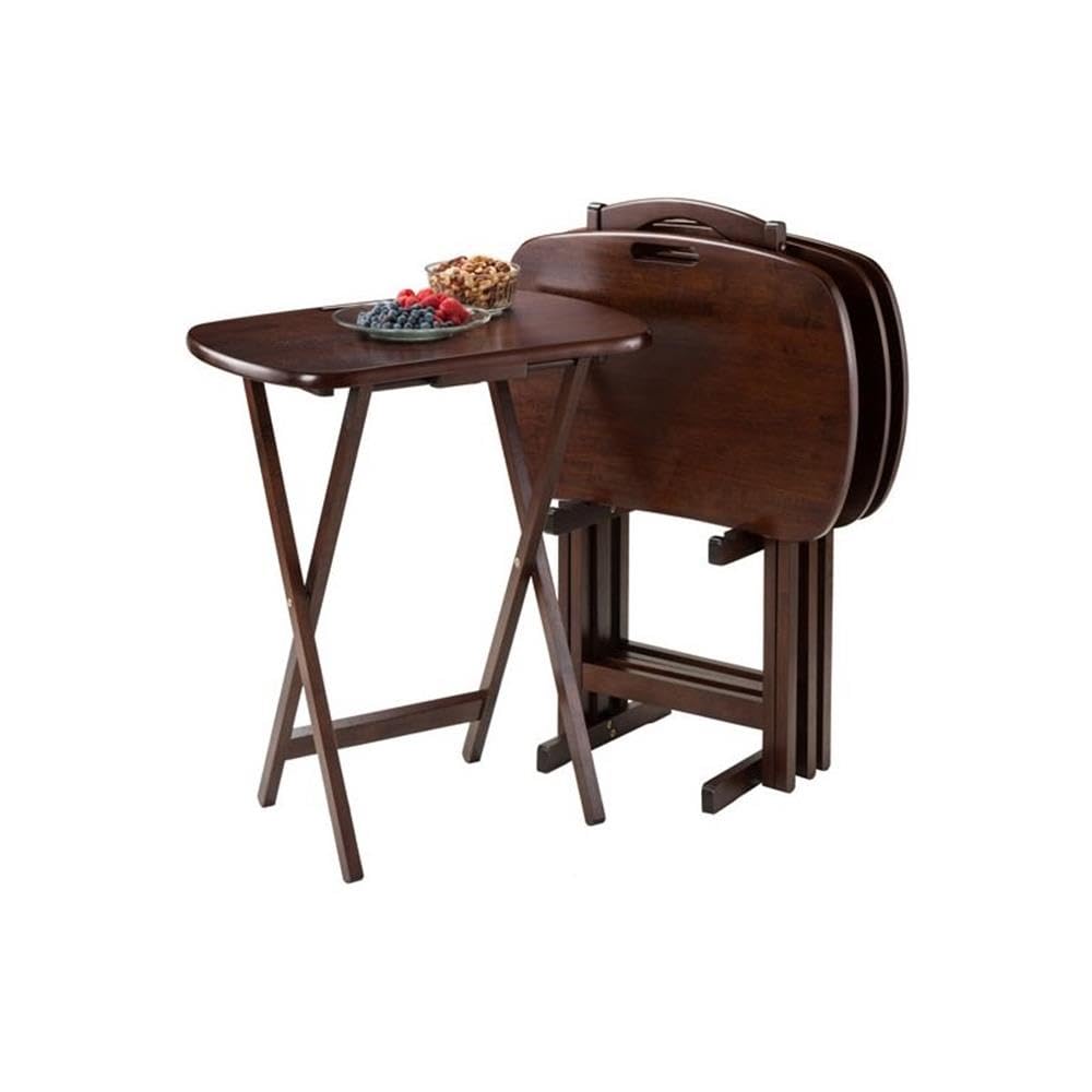 Pemberly Row 5-Piece Solid Wood Snack Table Set in Walnut - Transitional Style Coffee Table for Living Room, Patio & Small Spaces