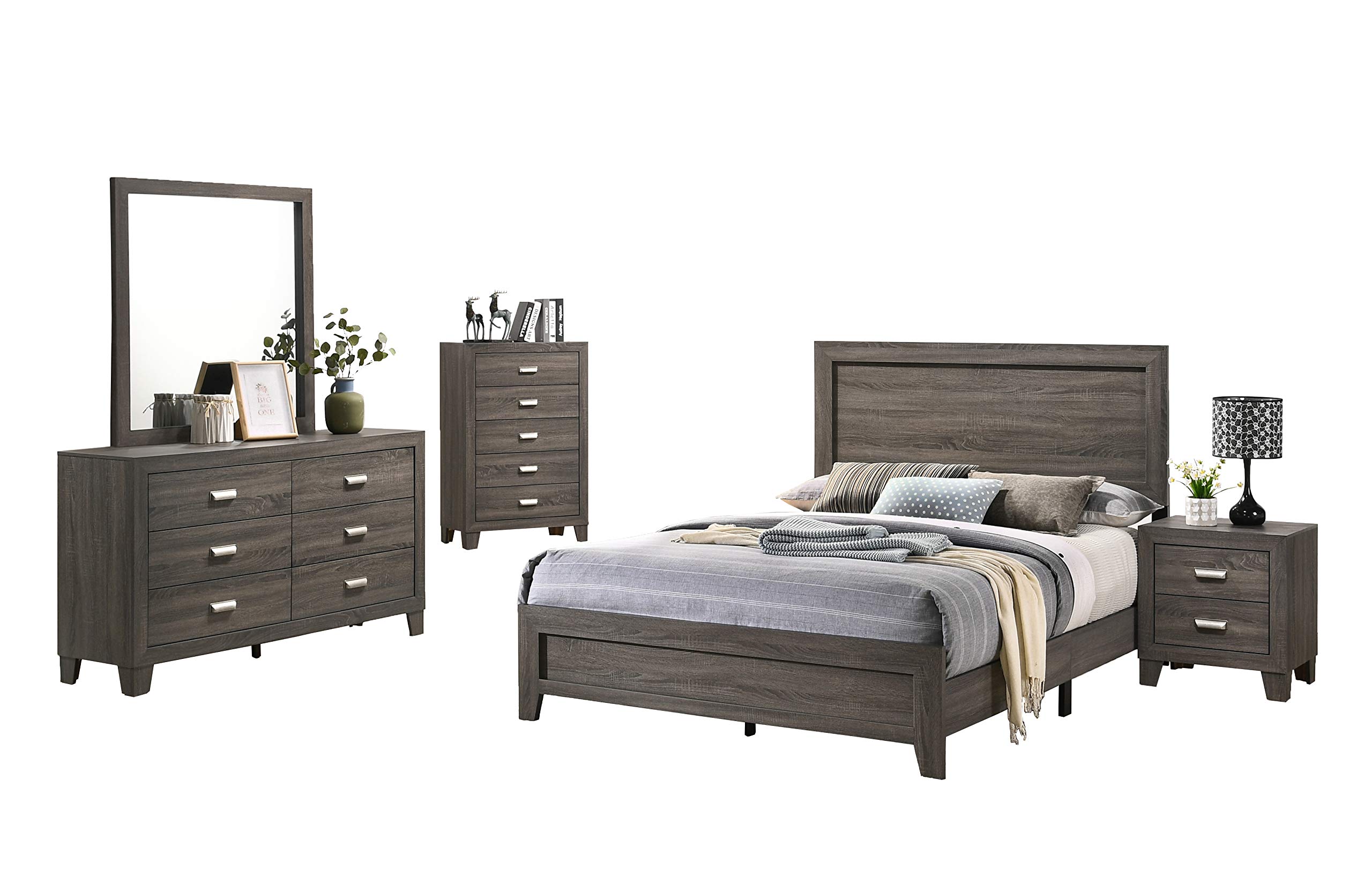 5-Piece Queen Bedroom Set with Dresser, Mirror, Nightstand & Chest in Gray - Perfect for Modern Bedrooms, Guest Rooms & Home Staging