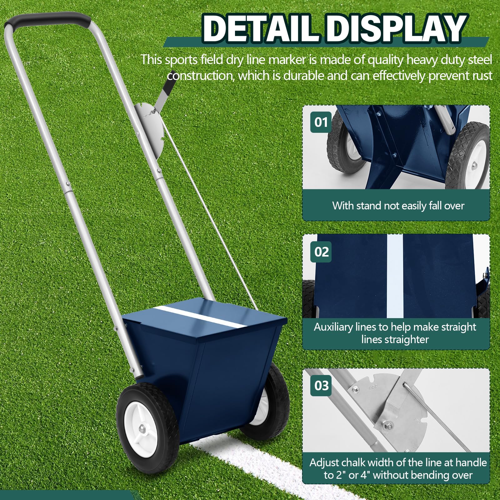 Heavy Duty Steel Baseball & Softball Field Dry Line Chalker Machine - Adjustable 2