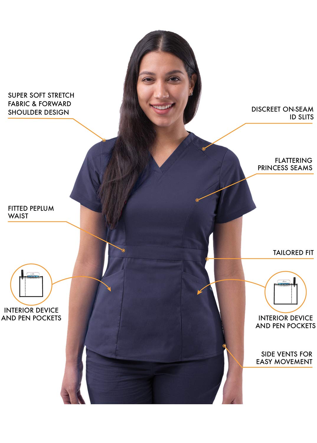 Adar Pro Women's Scrubs - Stylish Tailored Peplum Scrub Top for Nurses, Doctors & Healthcare Professionals | Comfortable Medical Uniform for Long Shifts
